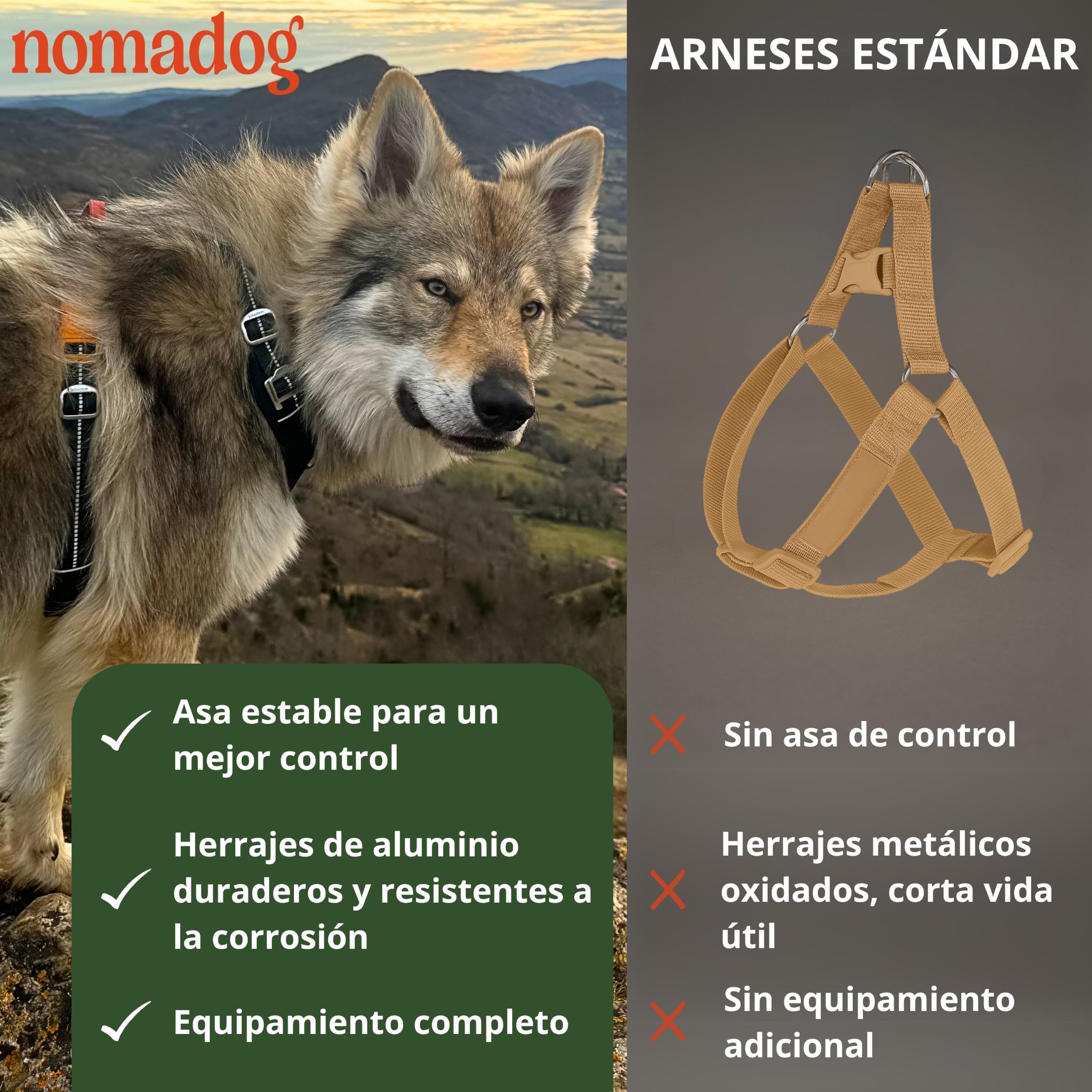 Nomadog Trailblazer Arnes Perro Grande Sin Tirones con Asa - Ajuste Óptimo, Reflectante 3M, Aluminio No Oxidante, Materiales Reciclados - Ideal para Perros Activos (XL)