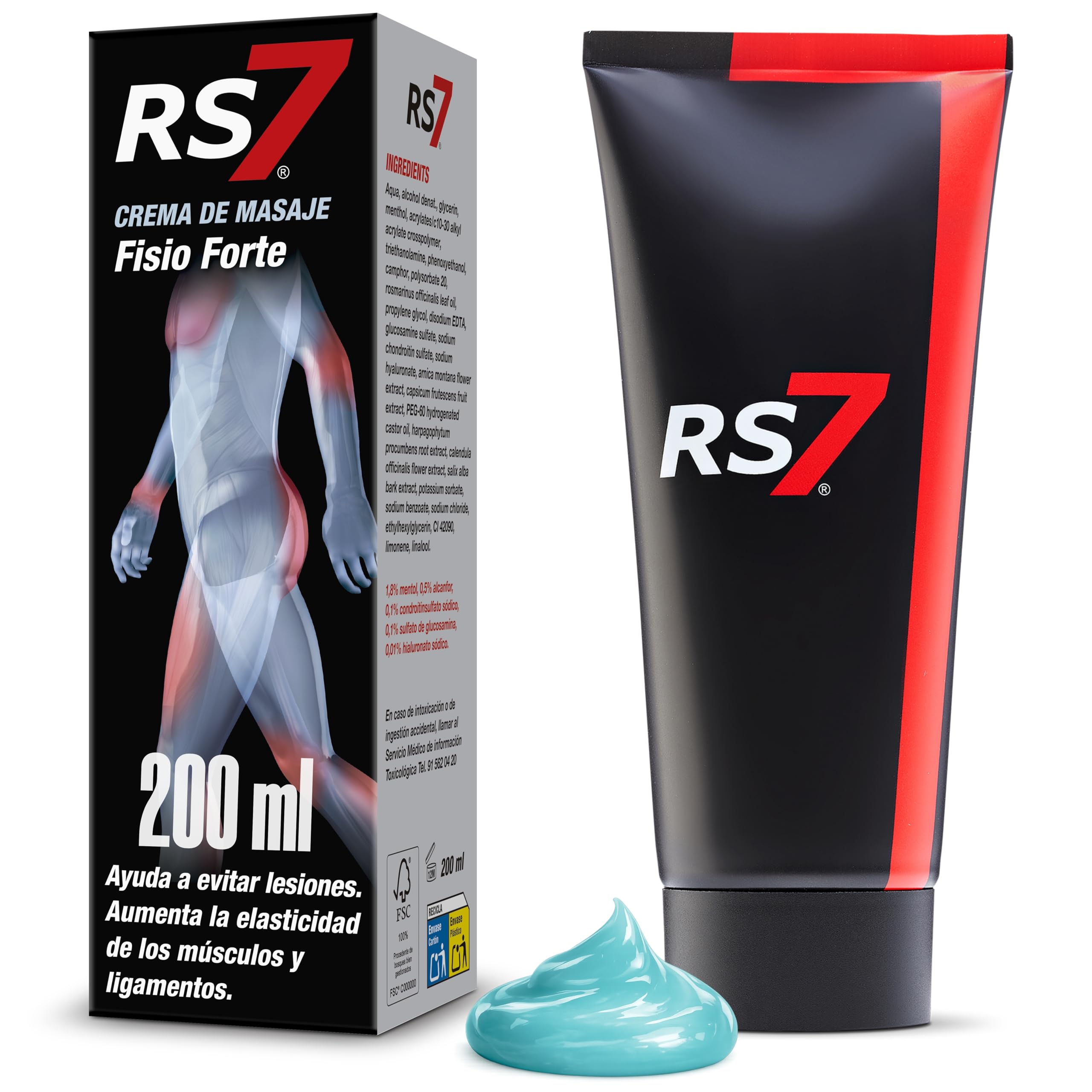 RS7 Crema Fisio Forte 200ml – Alivio Rápido del Dolor Muscular y Articular – Gel Muscular con Efecto Frío-Calor – Rápida Absorción No Grasa – Recuperación y Contracturas (200 ml, 1 u)
