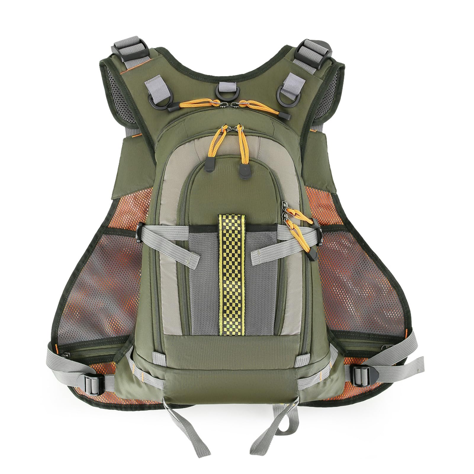 Gilet de pêche 16 Poches, Organisateur de matériel réglable et Durable avec Sac à Dos Extensible, idéal pour la pêche en lac, en ruisseau et en étang, Gilet en Polyester 55 x 52 x