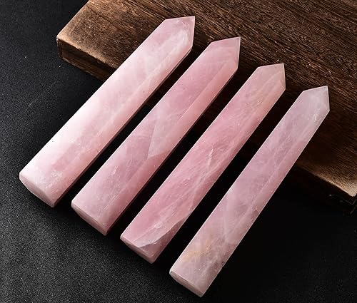 Miniatura 3 de AMOYSTONE Torre grande de obelisco de cristal curativo de cuarzo rosa con punta de varita de cristal, decoración de Reiki, regalos para