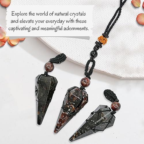 Miniatura 5 de Garnet Crystal Jewelry for Men  Elegant and Stylish Men Jewelry, Unique Women Men Necklace with Garnet Crystal Stone Holder Necklace Pendulum (Black