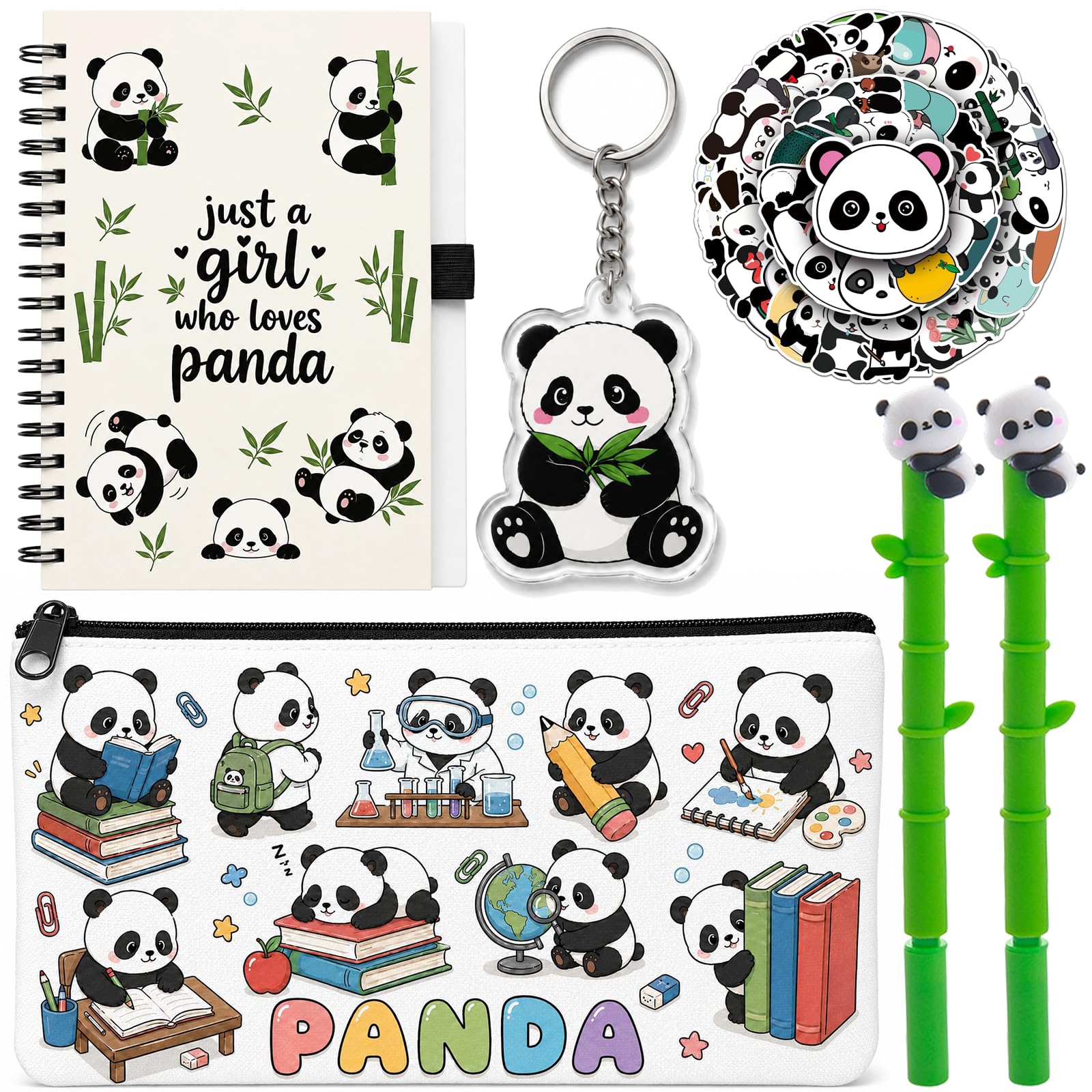 Runovate Panda Stationery Set, Cute Pencil Case, Notebook, Pens and Keyring