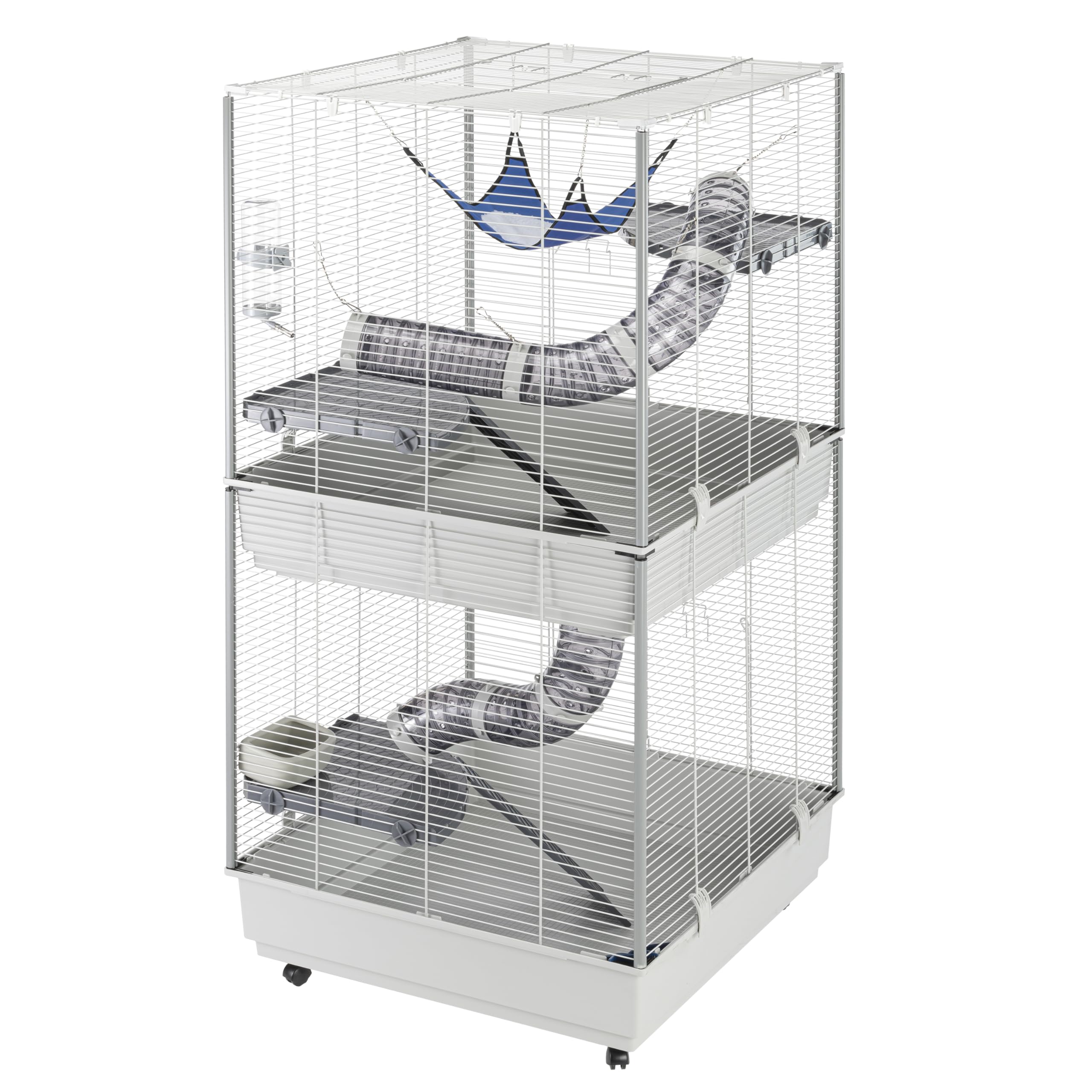 Ferplast Jaula para Hurones FURET Tower, Estructura Vertical en Varios Pisos, Ruedas y Accesorios incluidos, Alambre Pintado Gris y plástico, 75 x 80 x h 161 cm