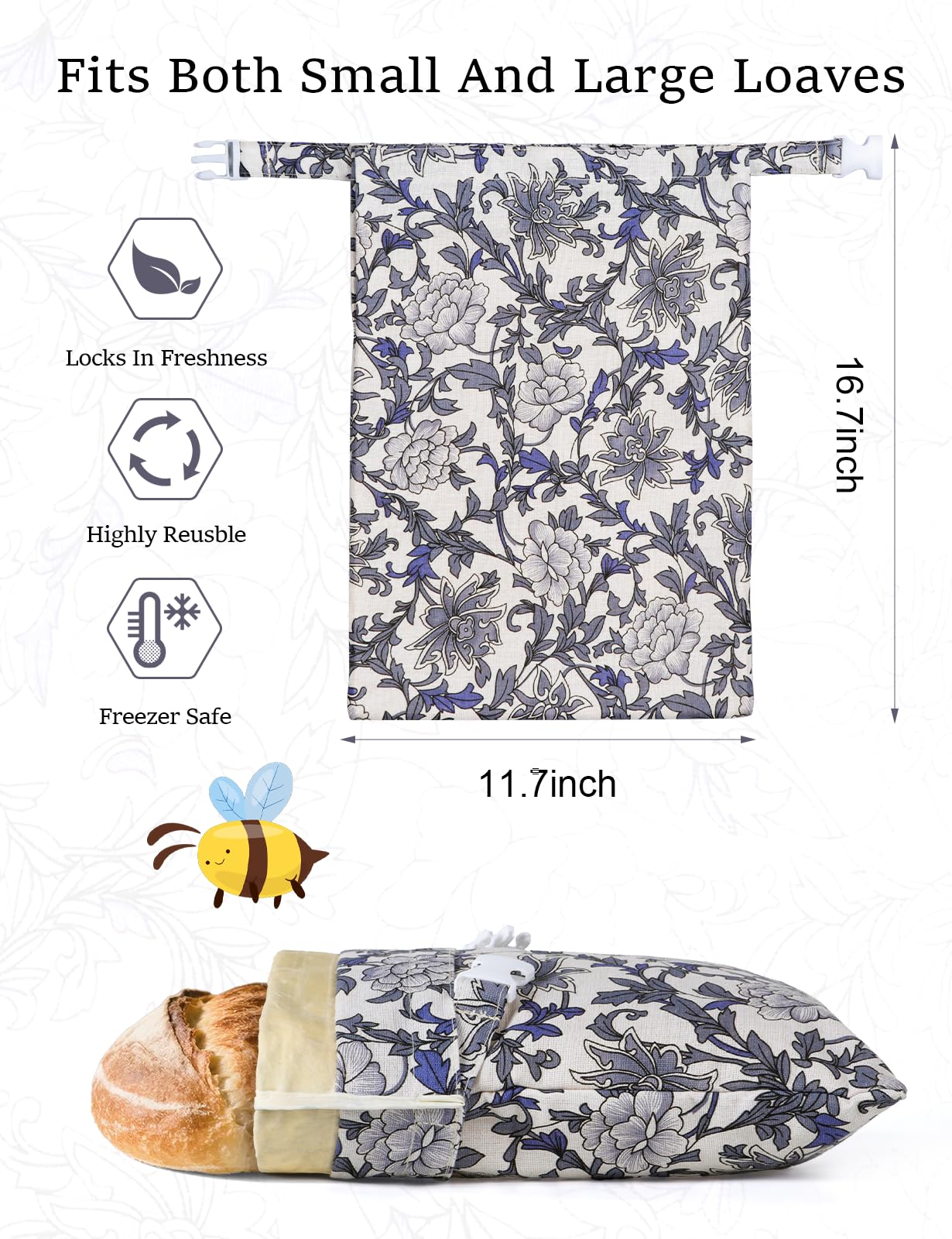 Bolsa de pan de cera de abeja (paquete de 2), bolsas de pan de lino reutilizables para uso casero, bolsa de almacenamiento de masa madre de gran capacidad, bolsas de masa madre para pan casero