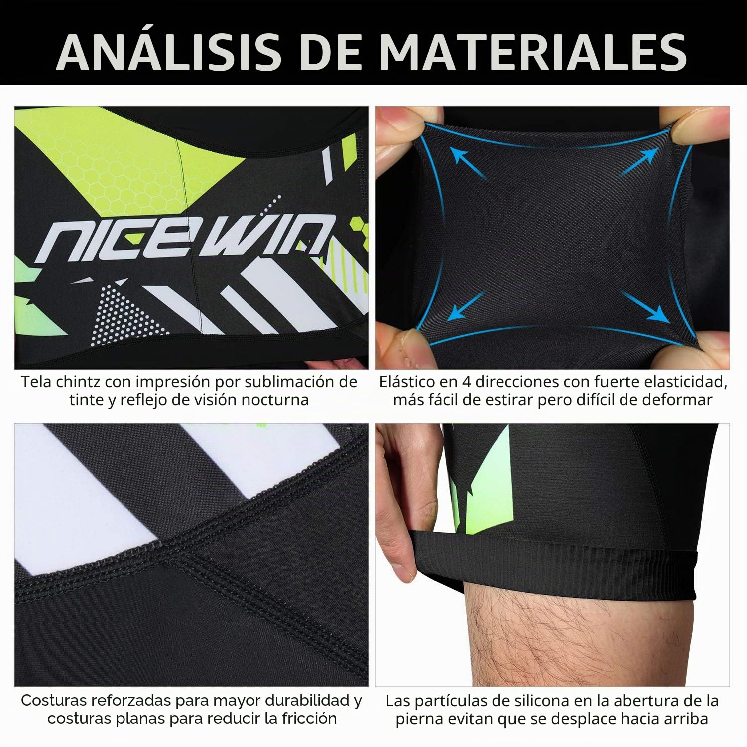 NICEWIN - Pantalones cortos de ciclismo para hombre (acolchados en 3D, secado rápido)