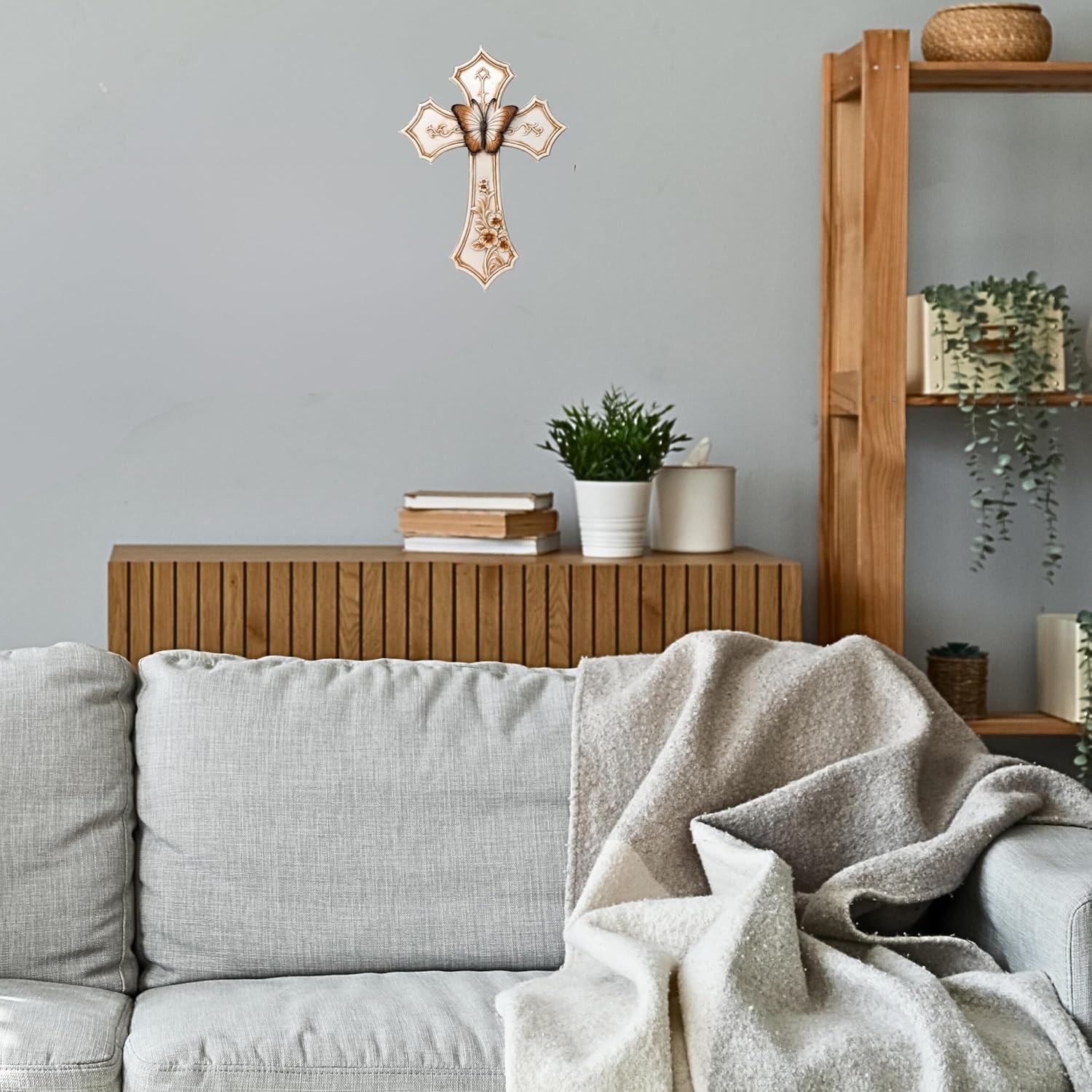 Elegant White Cross with Butterfly and Floral Design - Premium Resin Spiritual and Religious Wall Art for Living Room, Bedroom, Office or Prayer Room - Inspirational Home Decor Symbol of Love and Faith