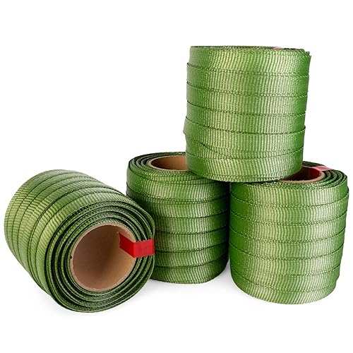 Miniatura 1 de IDL Packaging Cuerda plana para atar árboles de 34 x 250 pies, resistencia a la rotura de 1800 libras, color verde (paquete de 4) - Correas de árbol