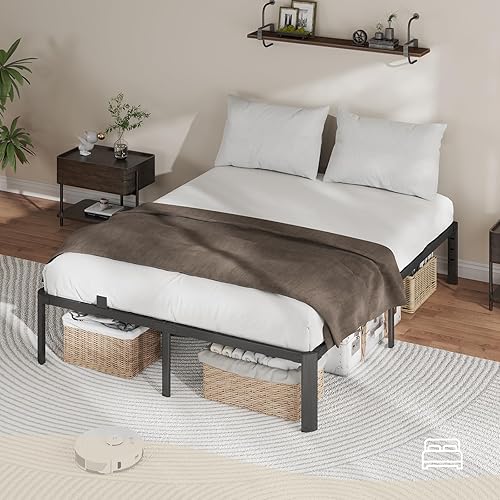 Miniatura 2 de Marco de cama de metal tamaño completo, 14 pulgadas, 3500 libras, marcos de cama de plataforma de servicio pesado, listones de acero sin ruido, no