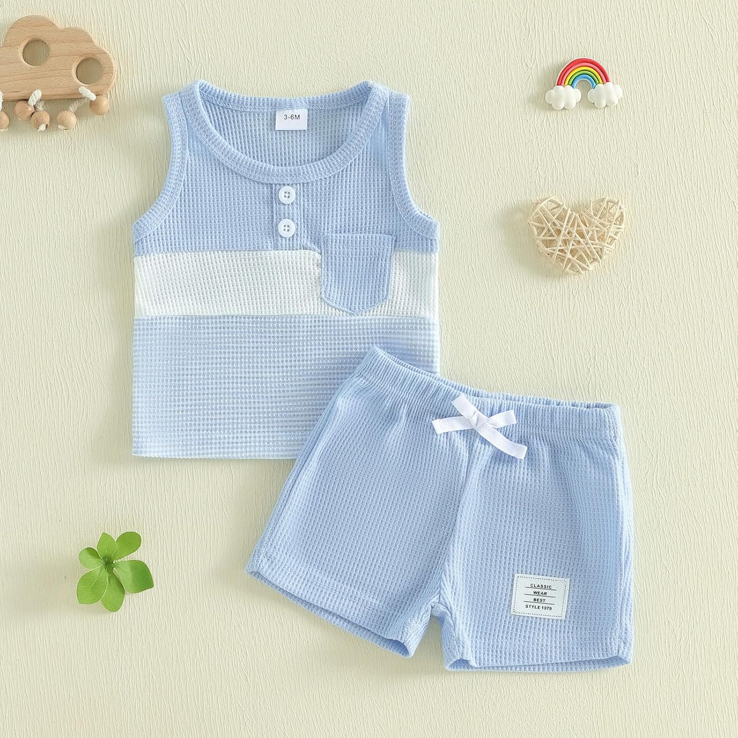 Thorn Tree Baby Boy Summer Clothes Contrast Color Sleeveless Tops Elastic Waist Shorts Toddler Outfits Cute Set - Image 8