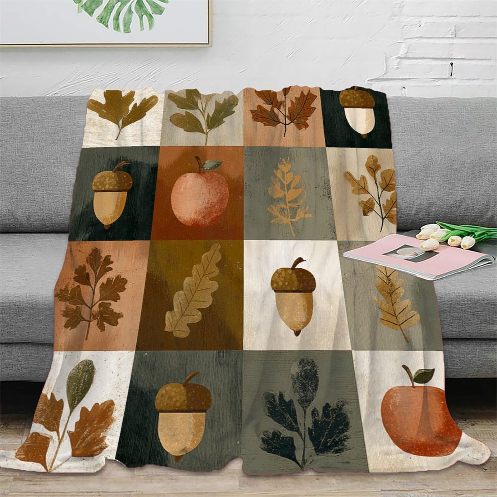 Plaid de salon microfibre aux finitions vintage botanical élégantes