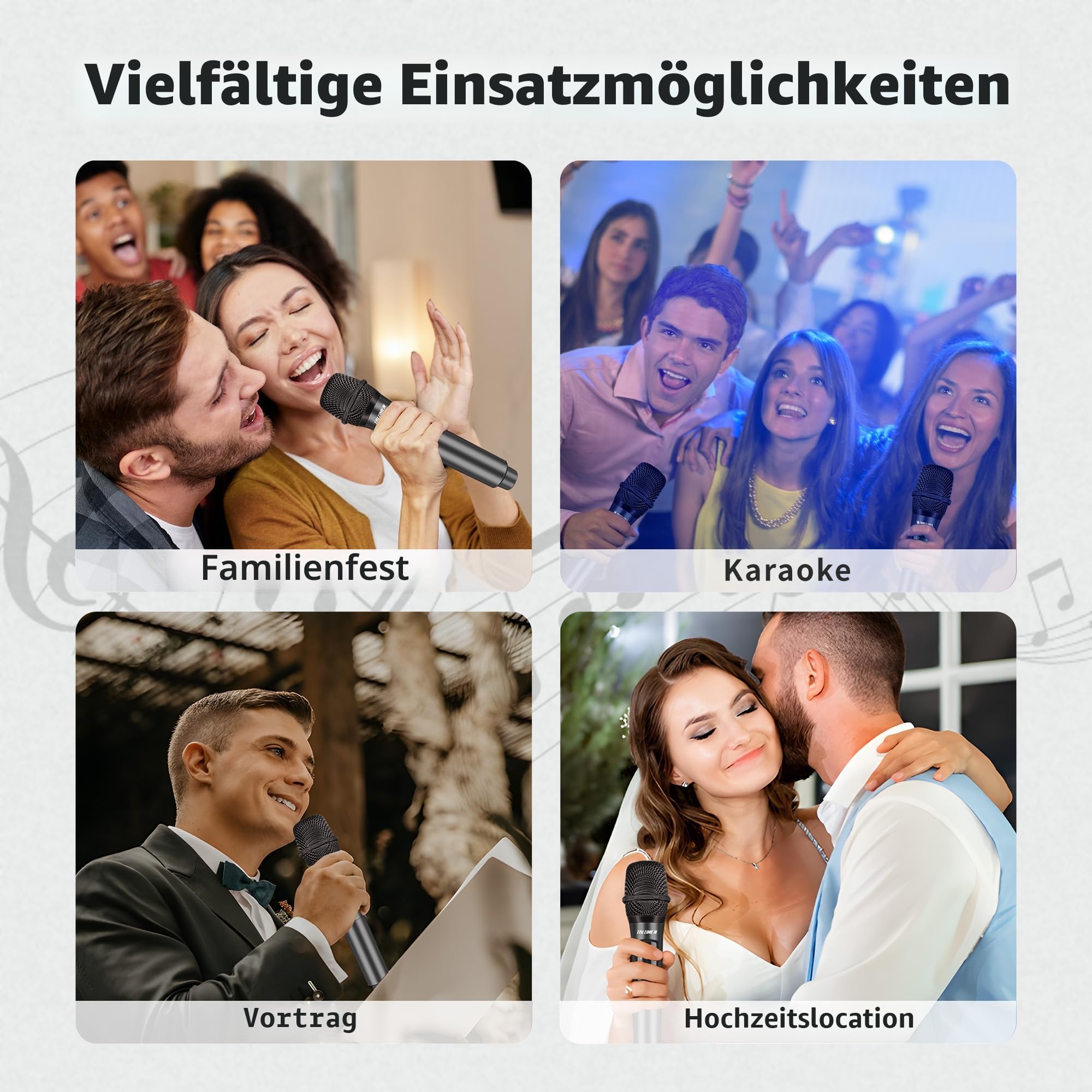 talomen Mikrofon kabellos,Drahtloses Funkmikrofon Wireless Microphone,Dual Mikrofon Kabellos Set,Handmikrofon dynamisch Microfono Mic mit,DJ Gesang Rede Kirche,Party,Hochzeit,Bühne,K60-2