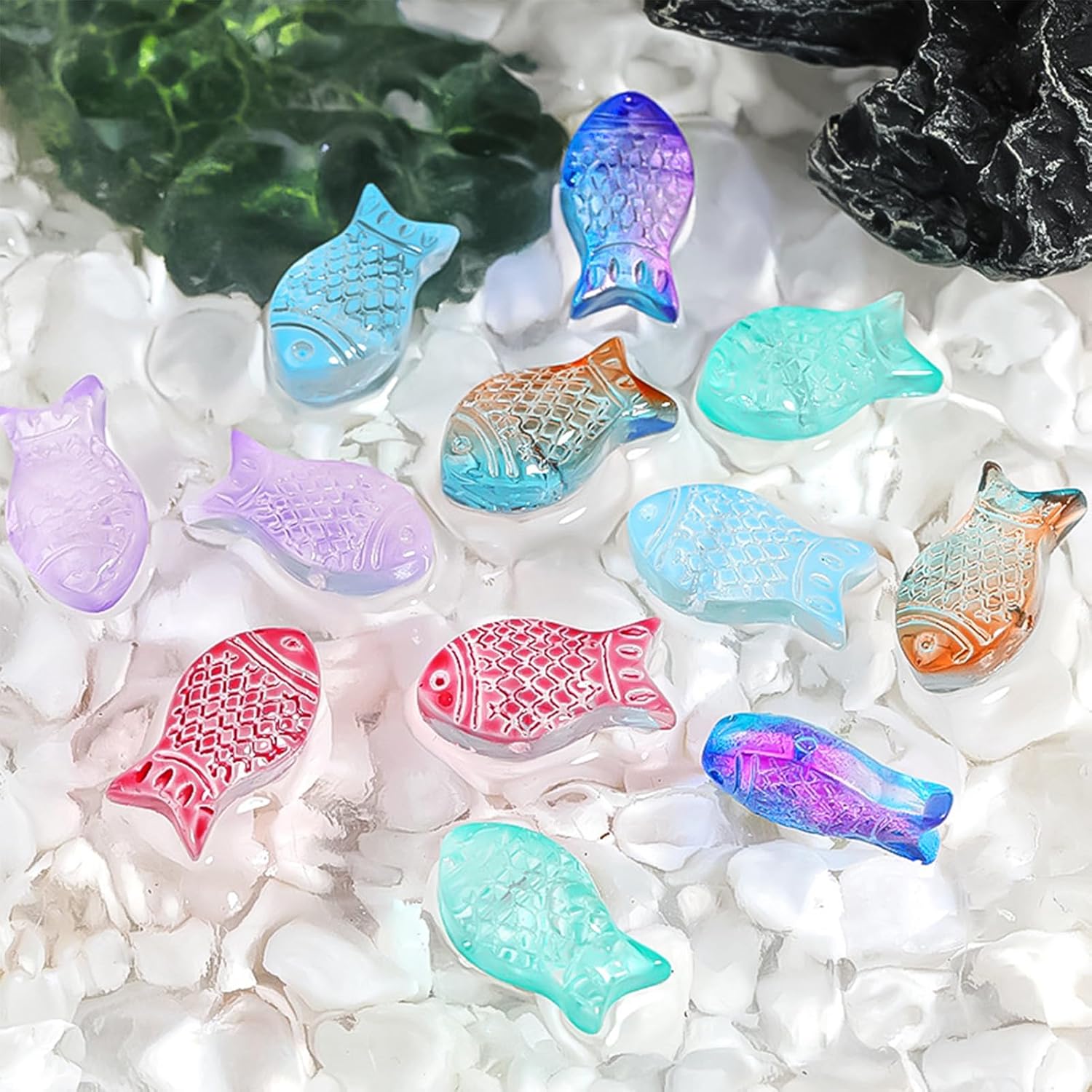 100pcs Fish Glass Beads Colorful Rainbow Fish Loose Spacer Beads Cute Earring Bracelet Bead 8x15mm for Jewelry Making DIY Caft Keychain Bead 10 Color - Image 3