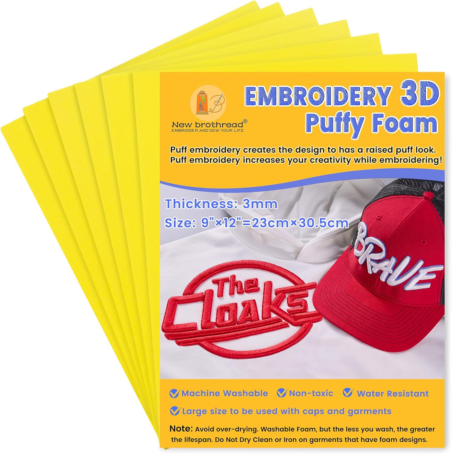 New brothread - 15 Options- 15PCS Embroidery Puffy Foam 9″x12″ Large Size 3MM Creating 3D Embroidery Effect for Caps, Garments, Jackets, Bags, Backpacks and More - Multi Colors