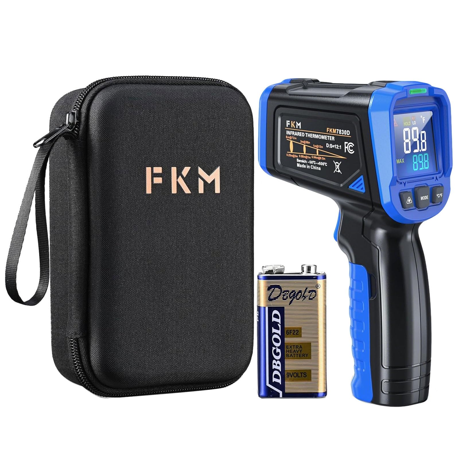 FKM Laser Thermometer Gun -58°F~1112°F(-50°C~600°C),Non Contact Infrared Thermometer Gun for Industrial,Engine,HVAC,Kitchen Cooking,Digital Temperature Gun Adjustable Emissivity,Not for Human
