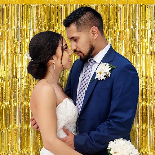 Miniatura 4 de Cortina de flecos dorados para fiesta, paquete de 12 cortinas de papel de aluminio de 3.3 x 8.2 pies, cortinas de flecos de oropel de papel de