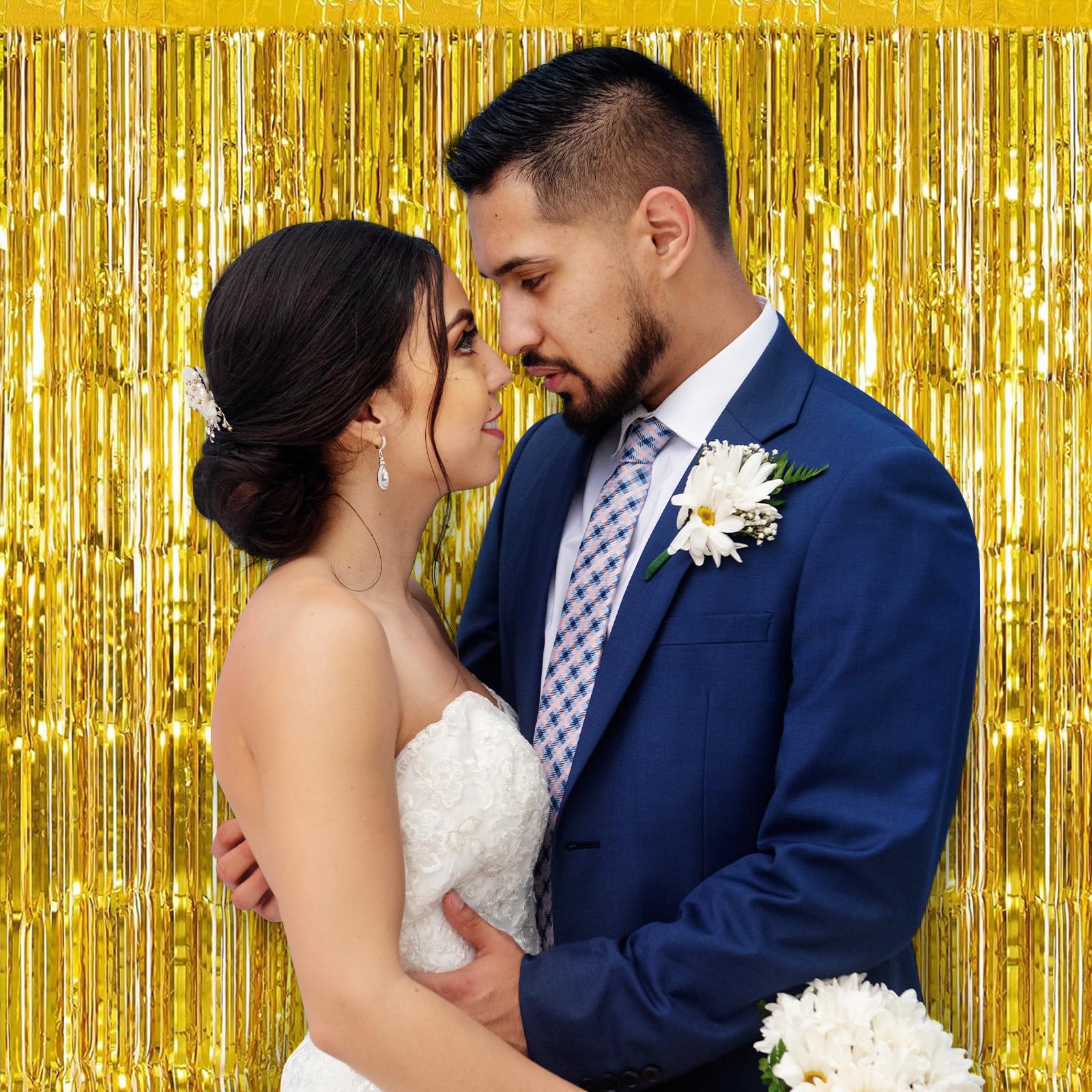 Lot de 30 rideaux en aluminium doré - 1 x 2,5 m - Avec franges, serpentins - Décoration métallique - Pour anniversaire, mariage, Noël, Nouvel An, fête disco