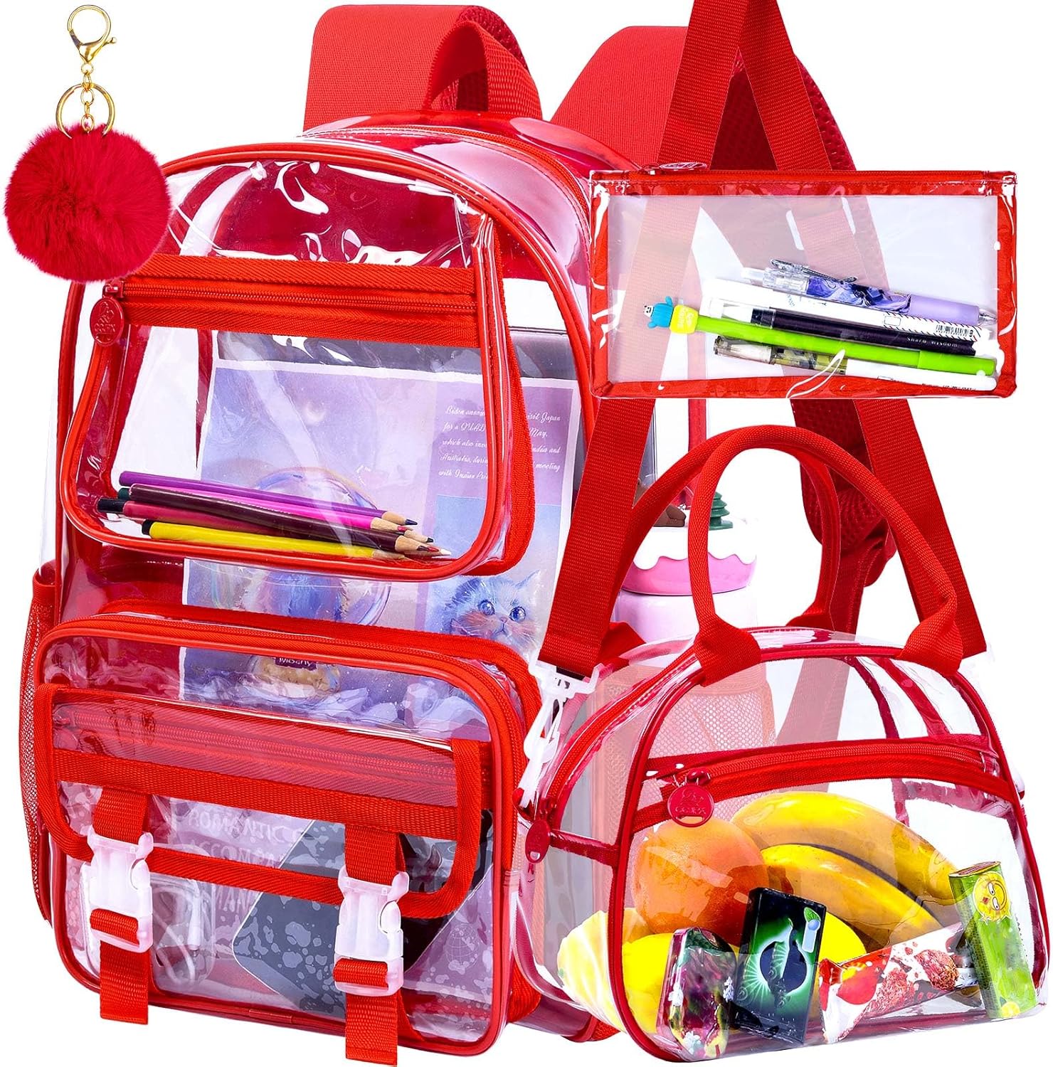 KLFVB Clear Backpack, Heavy Duty Transparent Bookbag, See Through Sequin Backpacks