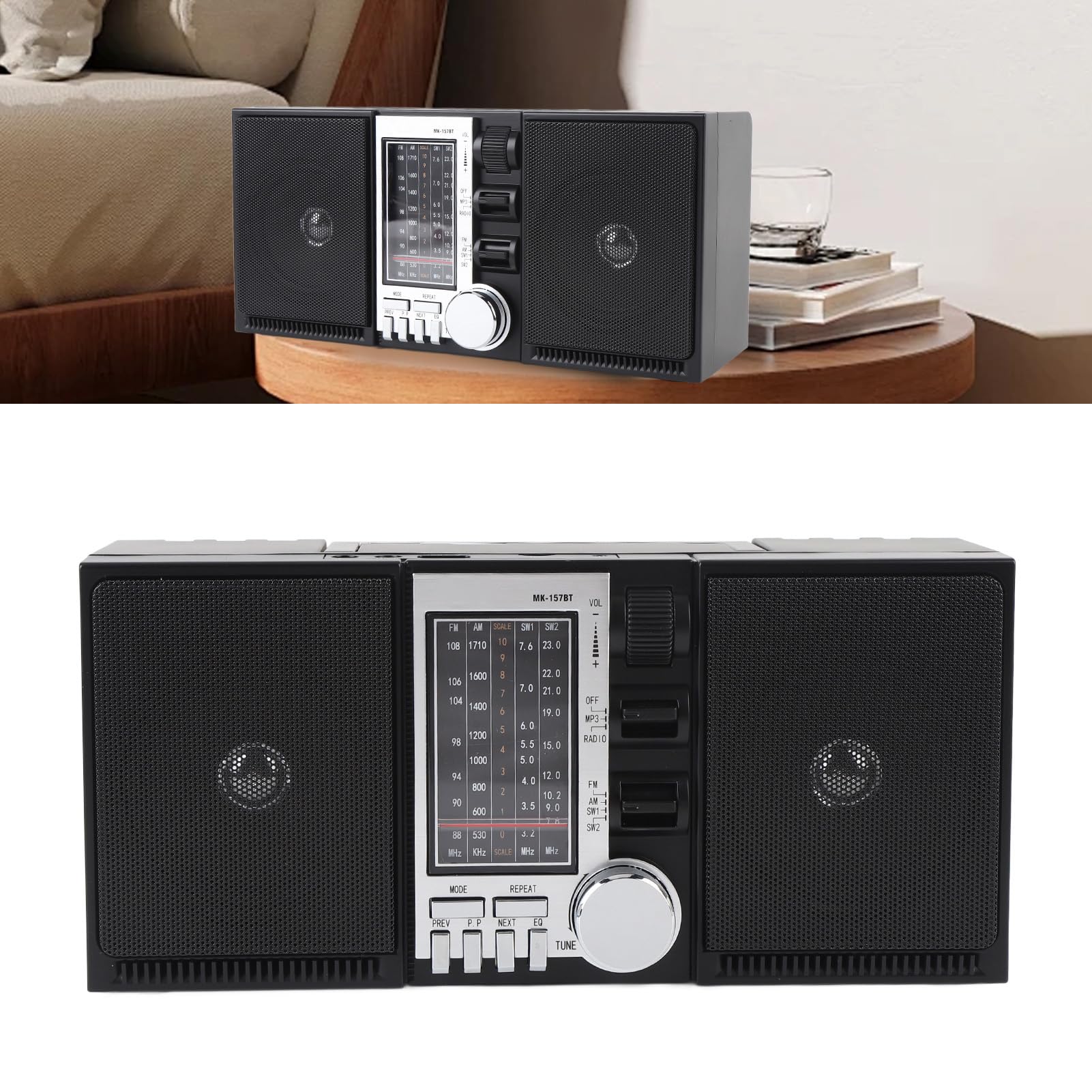 Radio Portátil Am FM SW con Altavoz Bluetooth, Radio Recargable con Pilas de 2400 MAh, Radios Am FM Portátiles, Pequeños Regalos para Personas Mayores (Enchufe de la UE)