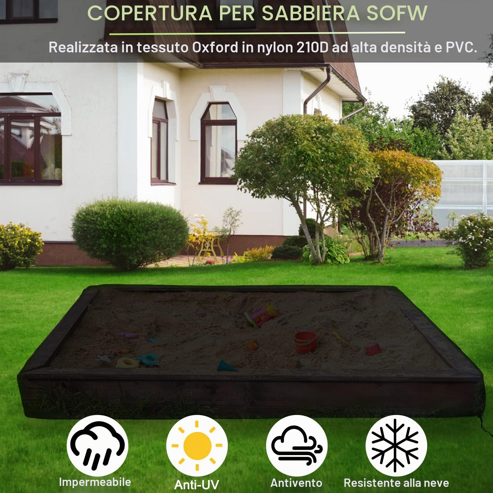 Copertura Sabbiera Impermeabile, 150 * 150cm Telo per Sabbiera Giocattoli Protezione in Tessuto Oxford, Copertura Antipolvere con Coulisse, per Bambini Sabbiera, Piscina, Giardino (Nero)