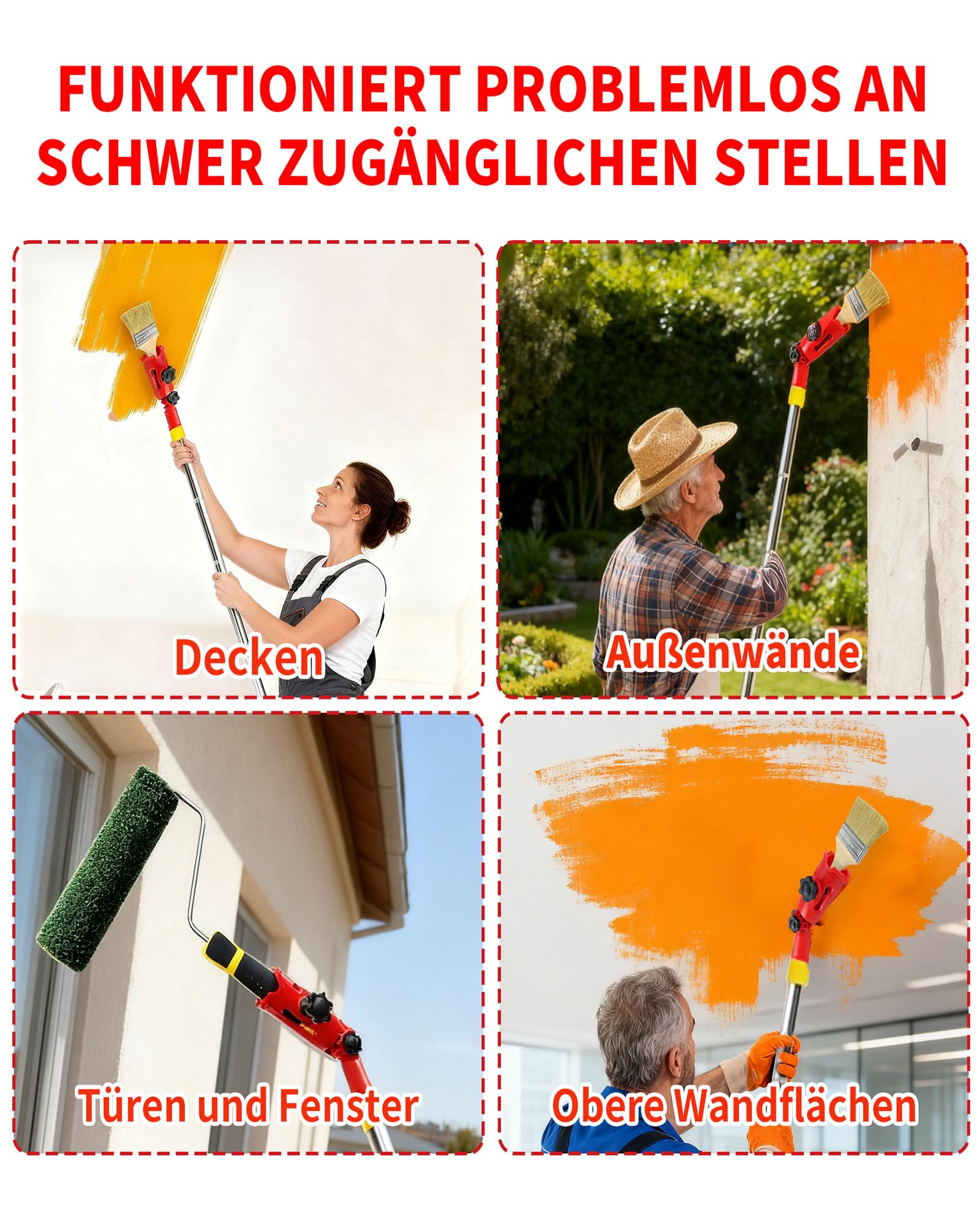 Mehrwinkel Pinsel Verlängerung Farbpinsel: 1,8m Edelstahl Teleskop mit 6 Stangen für Deckenstreichen Hausrenovierung Handwerker Heim