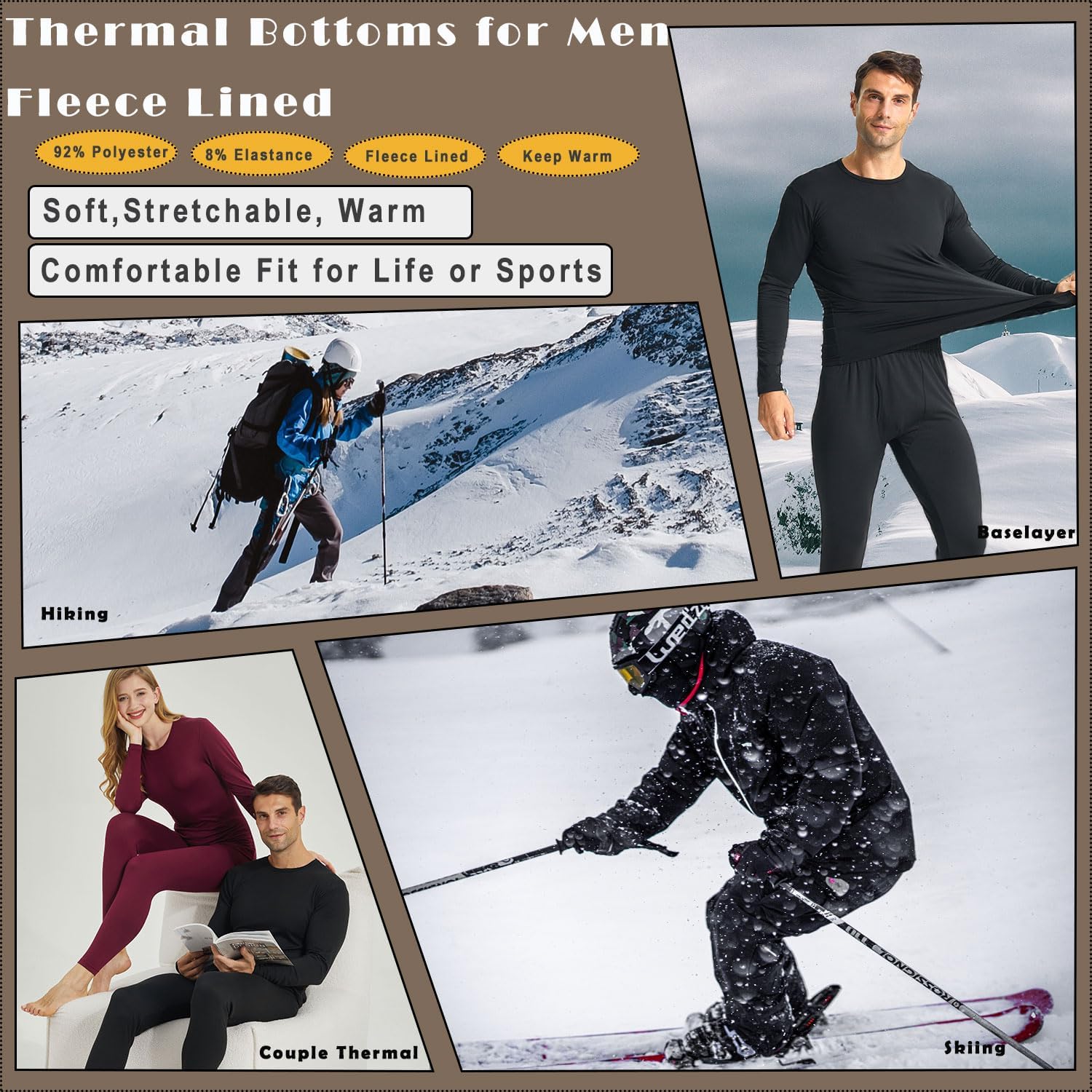 YUSHOW Thermal Underwear for Men Fleece Lined Thermal Pants Men Long Johns Bottoms Cold Weather Base Layer for Running Skiing - Image 6