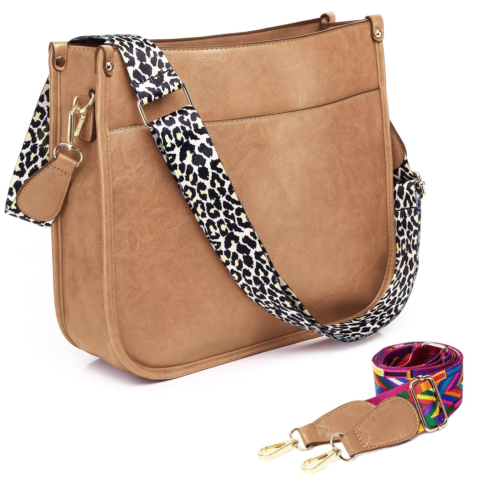 AUYOCO Vegan Leather Crossbody Bags for Women, Crossbody Purse with Guitar Strap Zipped Pockets Handbag Shoulder Bag