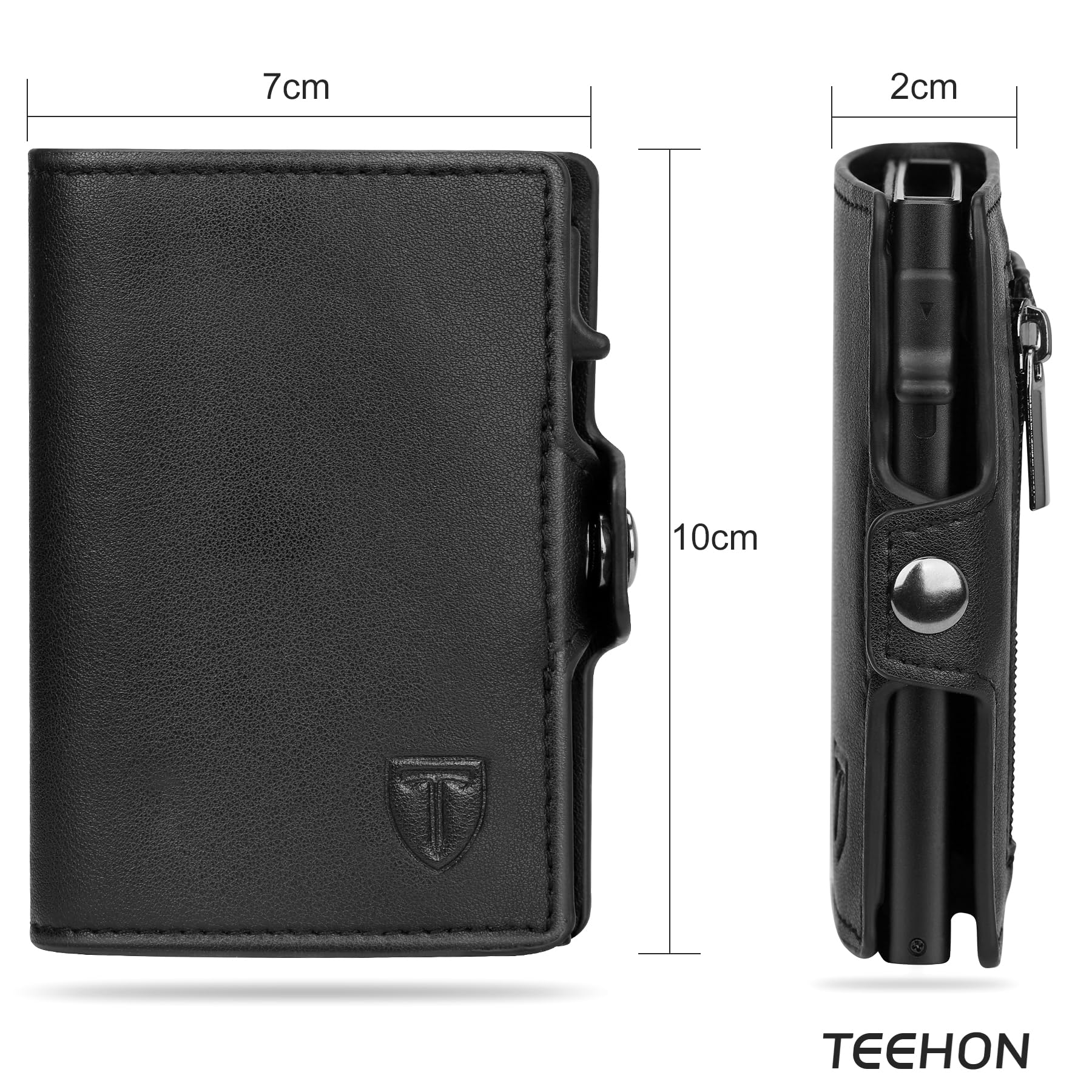 TEEHON Tarjeteros para Tarjetas de Credito | Cartera para Hombre y Mujer con Monedero | Automática Pop-up Billeteras de Protección RFID | Regalos para Hombres | Negro (A-Negro)