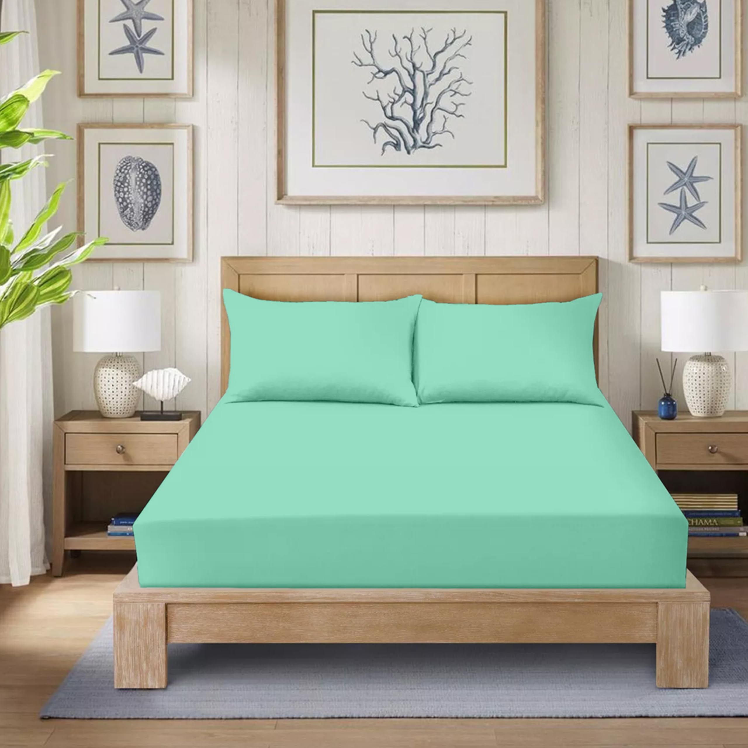 Egypto Mint Egipto Polycotton Extra Deep Fitted Sheets - Durable, Soft, Cool And Breathable Double 16"/40Cm (Mint)