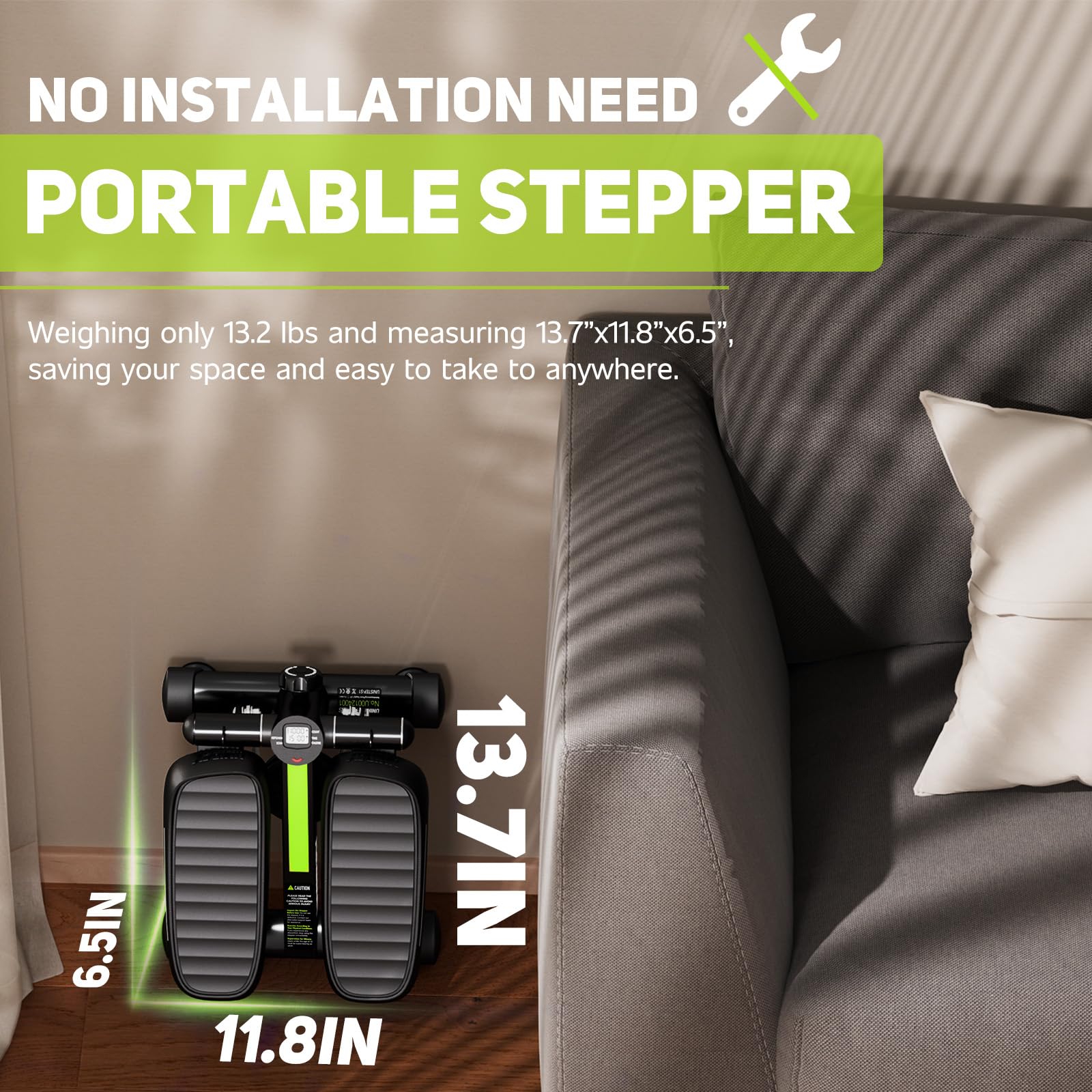 Mini stepper con bande di resistenza, stepper per scale per allenamento a casa, capacità 158,8 kg, macchina passo-passo con monitor LCD
