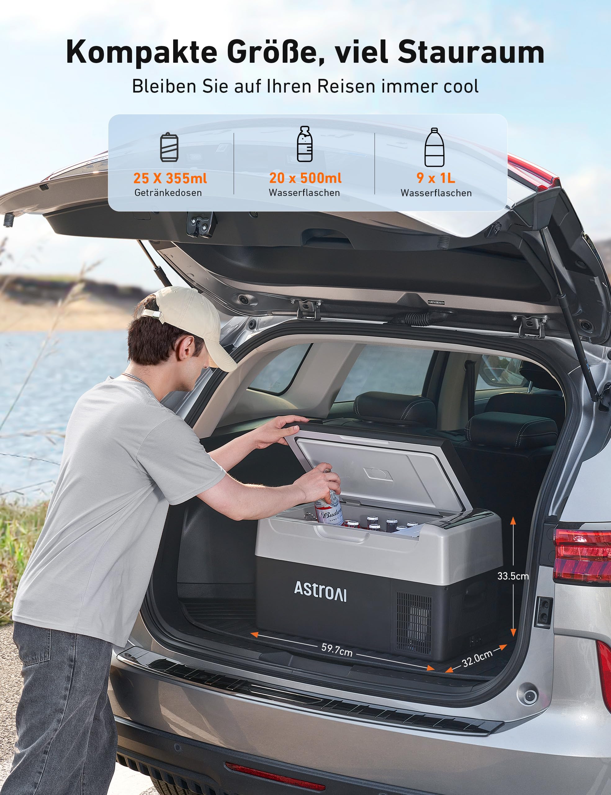 AstroAI kompressor kühlbox 22L, 12/24 V und 230 V für Auto, LKW, Boot