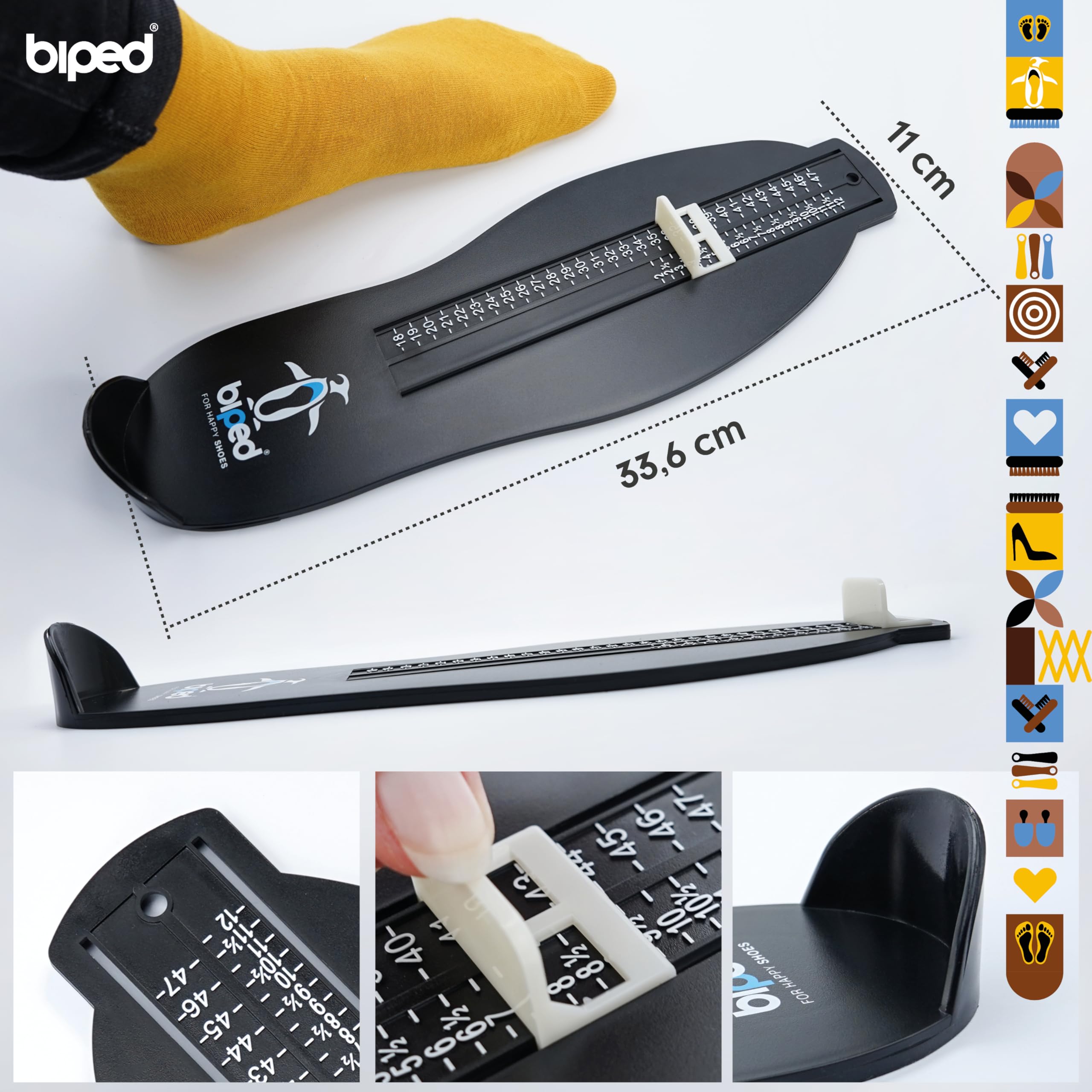 biped appareil de mesure des pieds pour enfants et adultes - Pour une détermination précise de la taille des chaussures - Mesureur de taille de chaussures enfants, femmes et hommes z2922