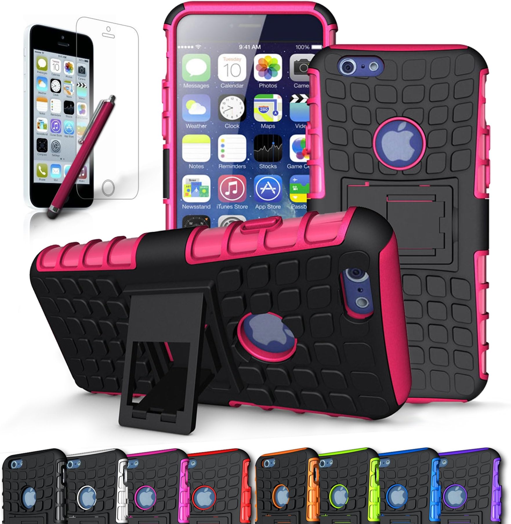 iPhone 6S Plus Case / iPhone 6 Plus Case, CINEYO(TM) heavy Duty Rugged Dual Layer Case with kickstand (Apple iPhone 6S Plus Case / iPhone 6 Plus - 5.5" case Black) (Hot Pink)