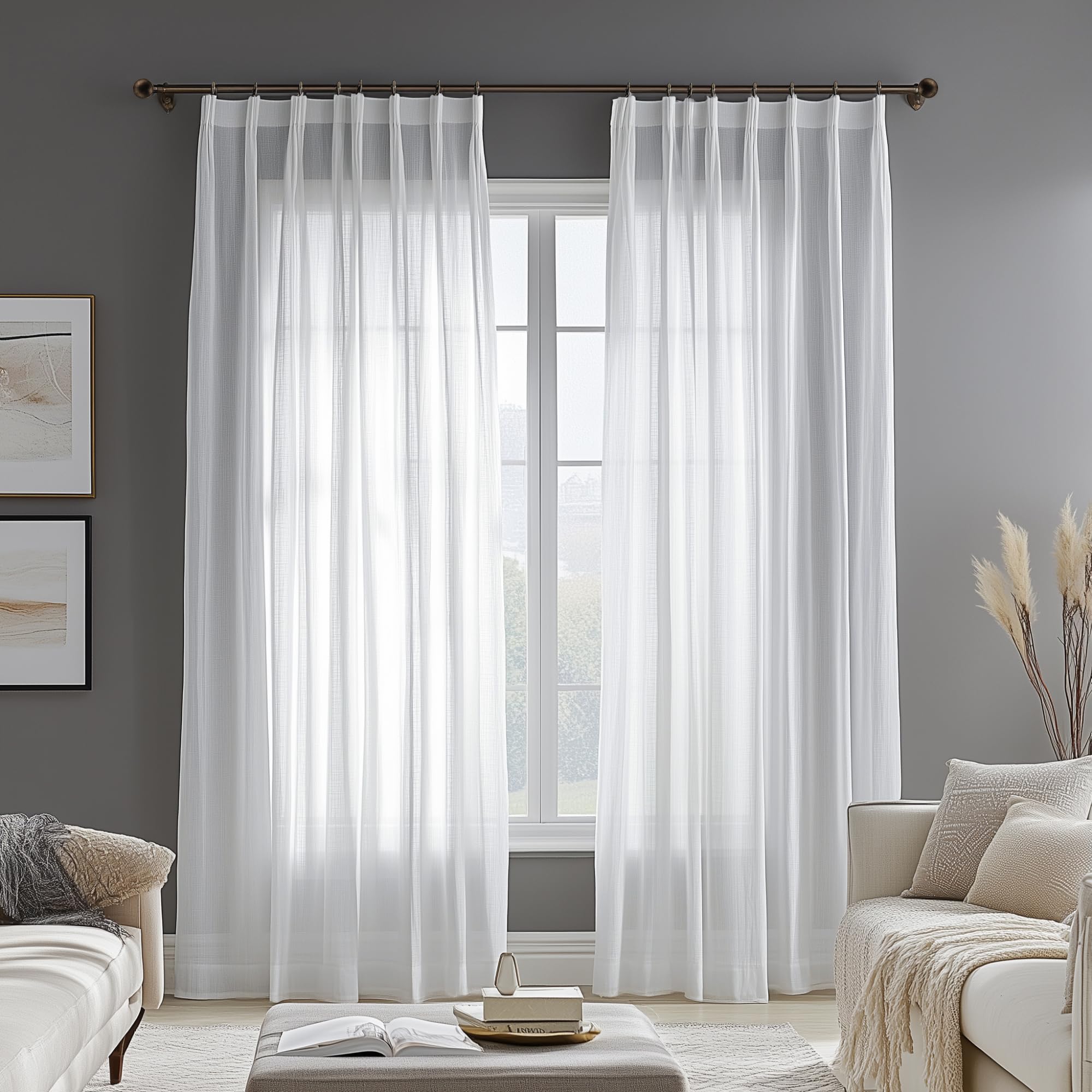 Deconovo Cortinas Salon Moderna Visillos Semitranslucidas de Lino 2 Piezas con Fruncidas 140×215CM