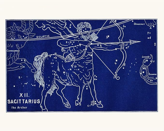 Capricorn Press Sagittarius Astrological Sign Print Wall Art, Vintage Zodiac Constellation Sign Print, Astrology Wall Decor, Sagittarius Gift, Blue, Black, or Gray 8x10, 11x14, 16x20 (11 x 14, blue)