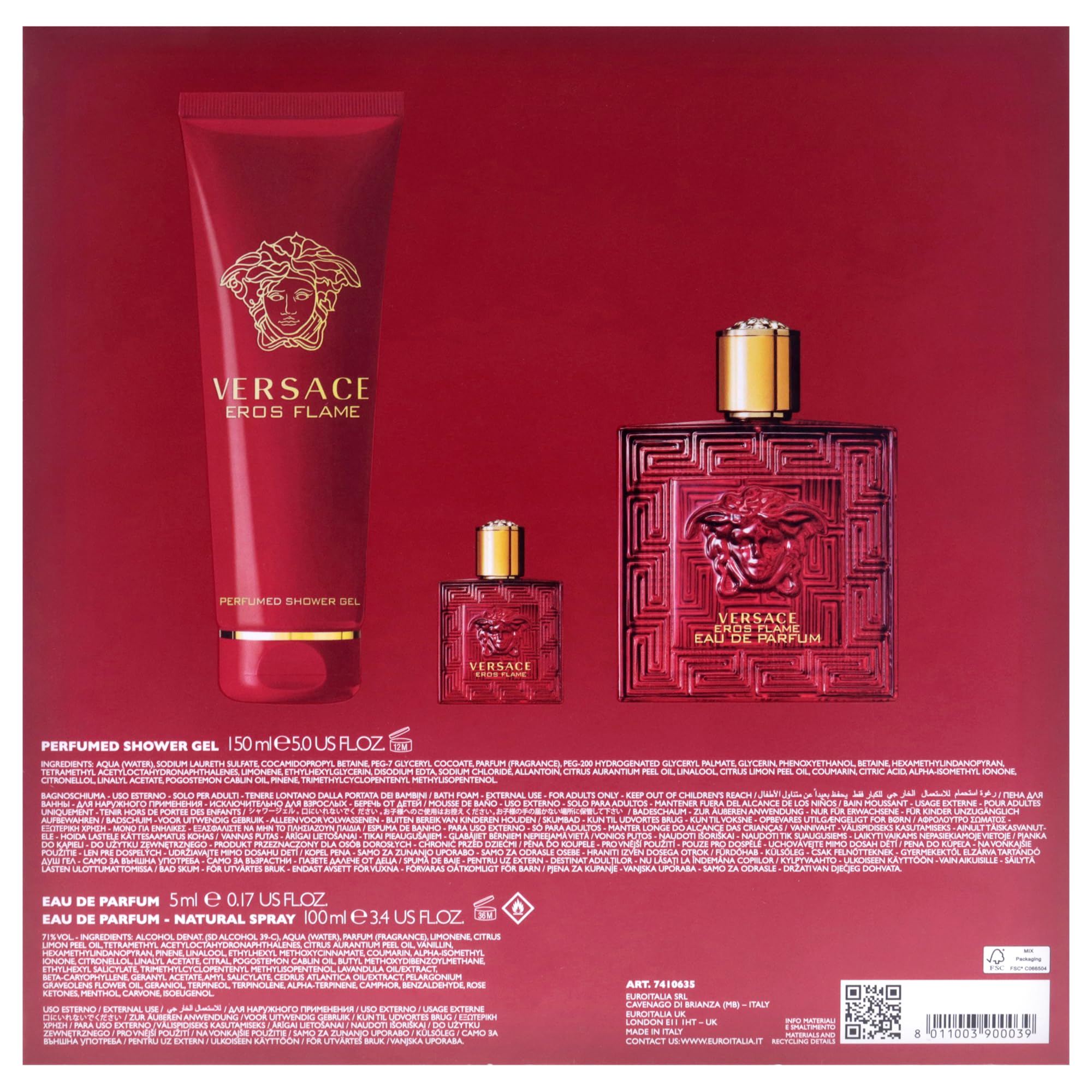 Versace Eros Flame by Versace for Men - 3 Pc Gift Set 3.4oz EDP Spray, 0.17oz EDP Spray (Mini), 5oz Bath and Shower Gel