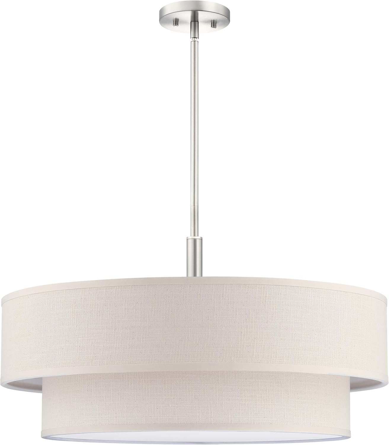 5 Light 24 Inch Cream Fabric Shade Hanging Pendant Ceiling Light Fixture,Adjustable Rod Semi Flush Mount Light Brushed Nickel Finish for Bedroom,Living Room,Dining Room Hallway