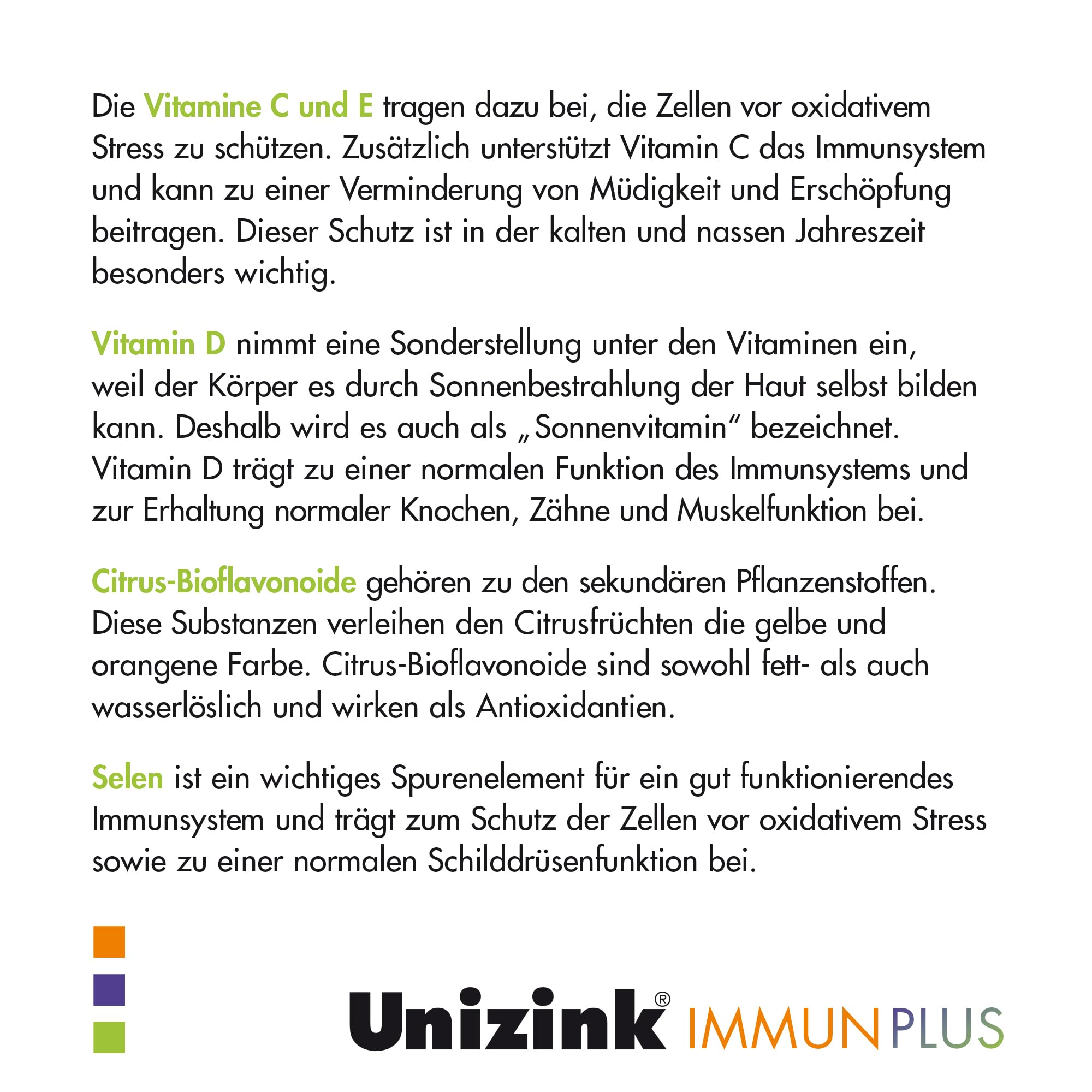 Unizink IMMUN PLUS – Nährstoff-Komplex mit Zink, Vitamin C, D3 und E sowie Selen, Bioflavonoiden und Beta-Glucan, unterstützt eine normale Funktion des Immunsystems, gluten- & laktosefrei, 60 St