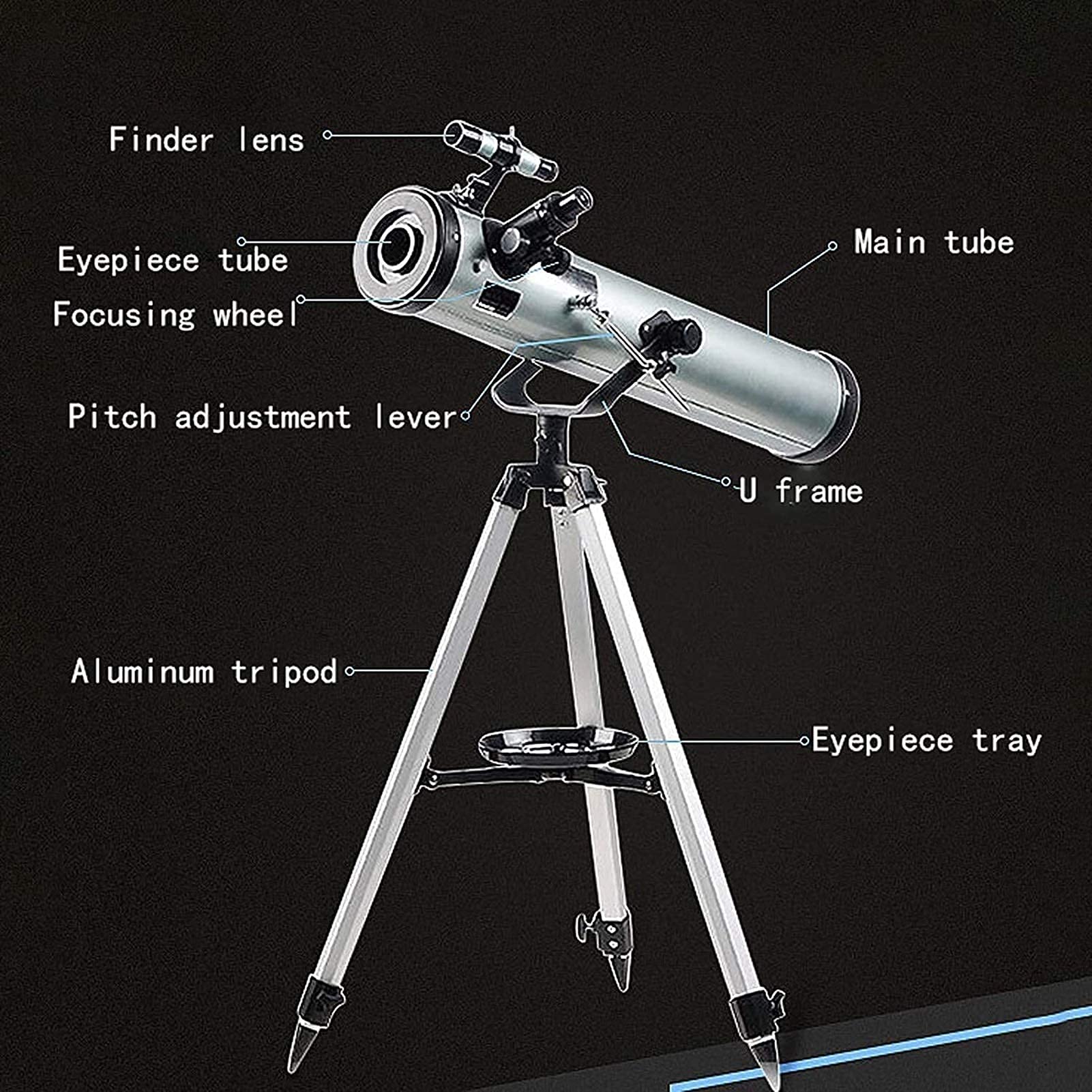 Teleskop refraktorowy 76 mm ze statywem i celownikiem, refrakcyjny teleskop astronomiczny dla początkujących, noktowizor przy słabym oświetleniu wodoodporny HD