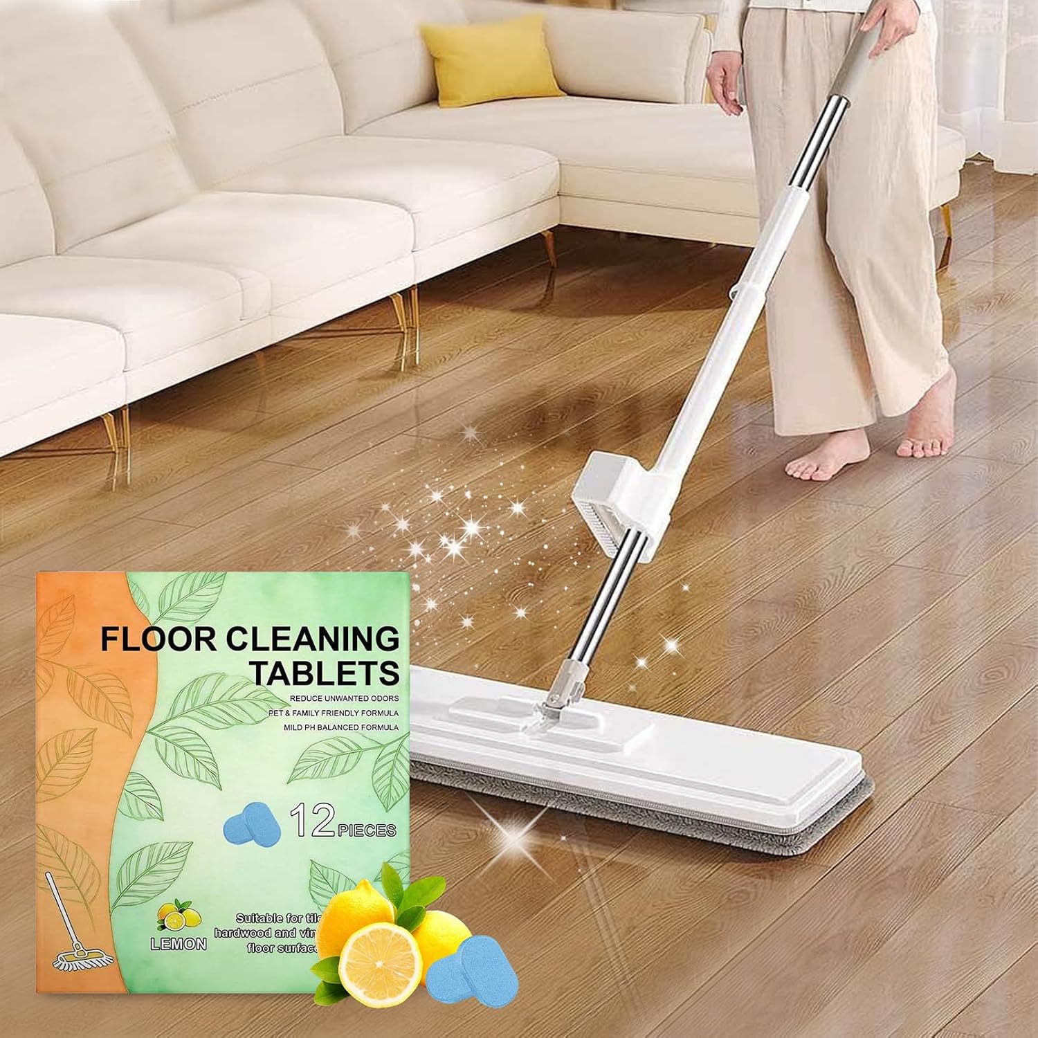 Floor Cleaner Tablets Hard Floors Deep Cleaning Solution for mopping, all purpose Dissolvable Cleaning pods for Tile, Vinyl, Hardwood, Compatible with Robot Mops & Wet/Dry Vacuums, Lemon Scent