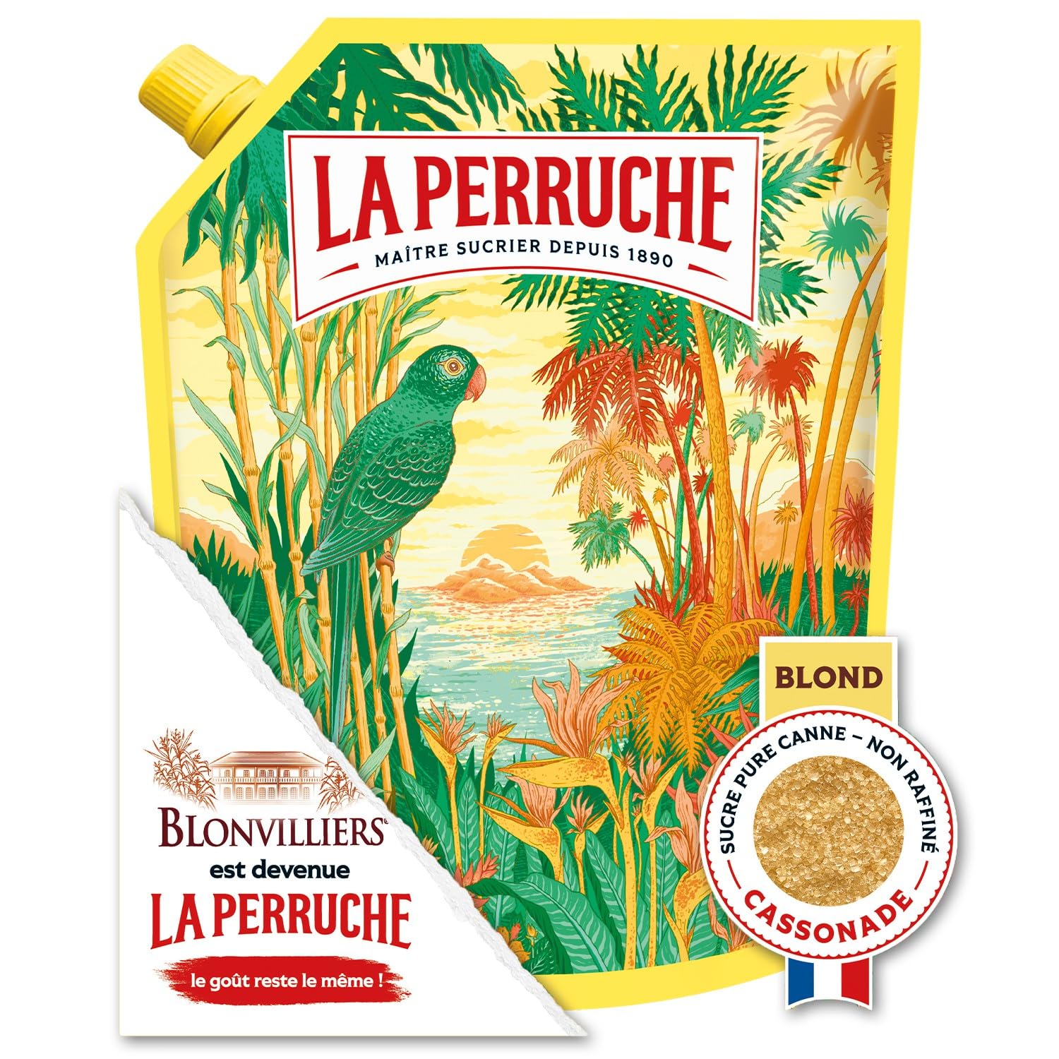 BEGHIN SAY Sucre Pure Canne Blond en Poudre 750g — Non Raffiné, Notes de Miel et Rhum, Bouteille Pratique - Lot de 3