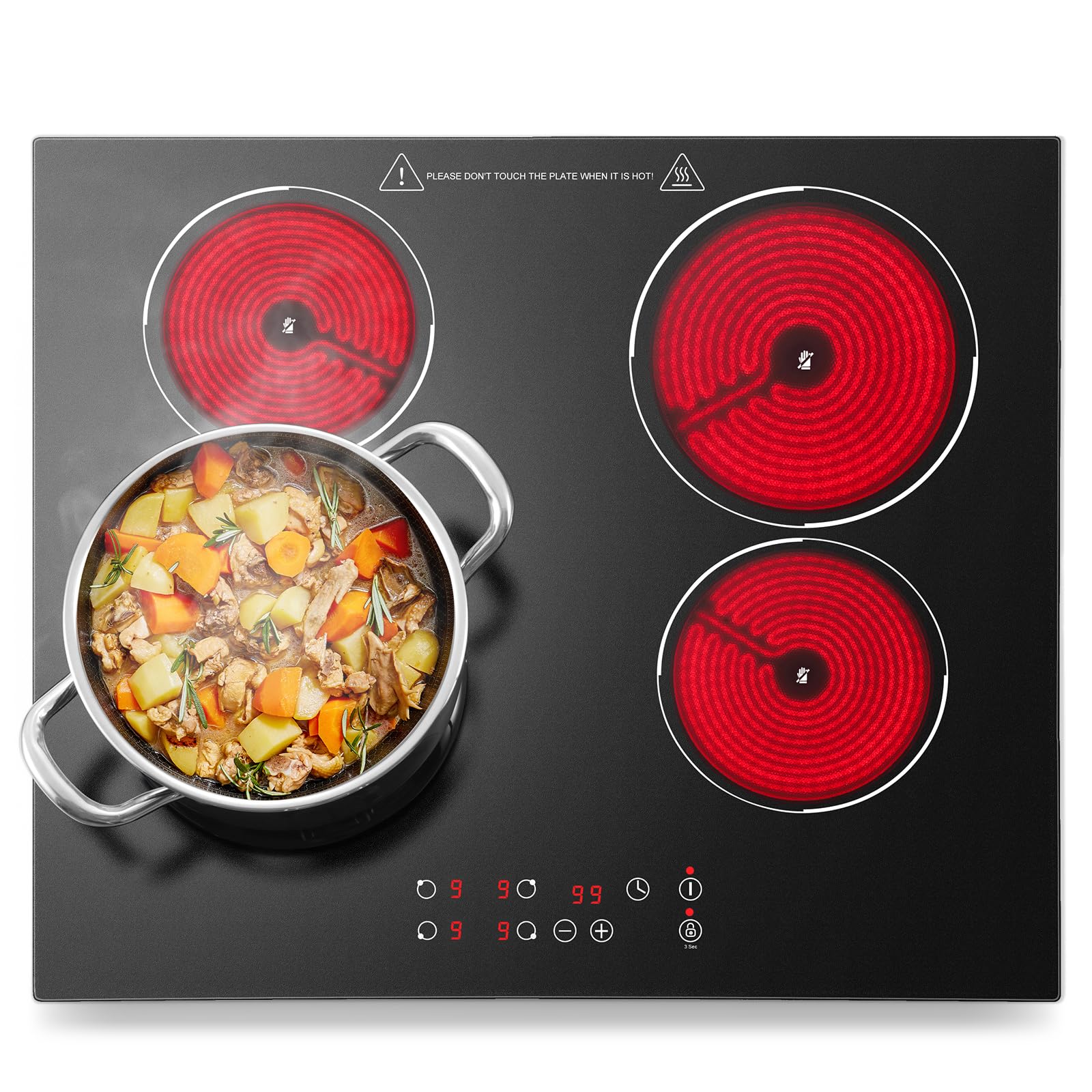 Ceramic Hob 4 Burners 60cm, Built-in 4 Zone Electric Ceramic Hob, 6000W, Touch Control, 9 Power Levels, 1-99 Min Timer, Child Safe Lock, Heat Indicator, for all pots and pans - 1