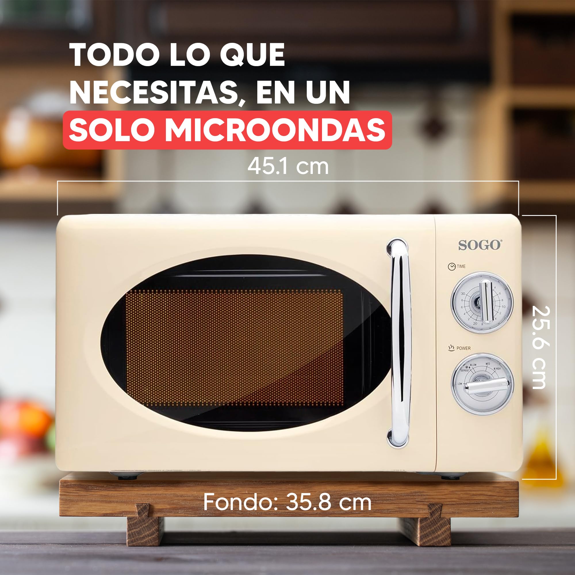 Sogo Microondas 20L 700W Vintage Beige 5 Potencias Descongelar Temporizador