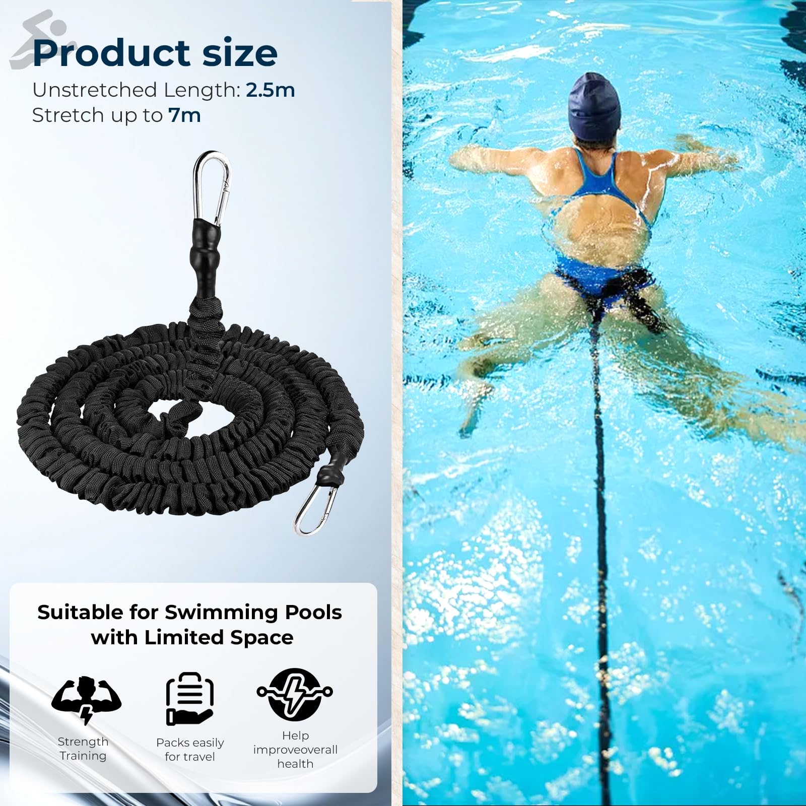 Elastico Per Nuoto In Piscina - Resistenza 2.5-7.5m, Per Allenamento In Spazi Piccoli - Foto 8
