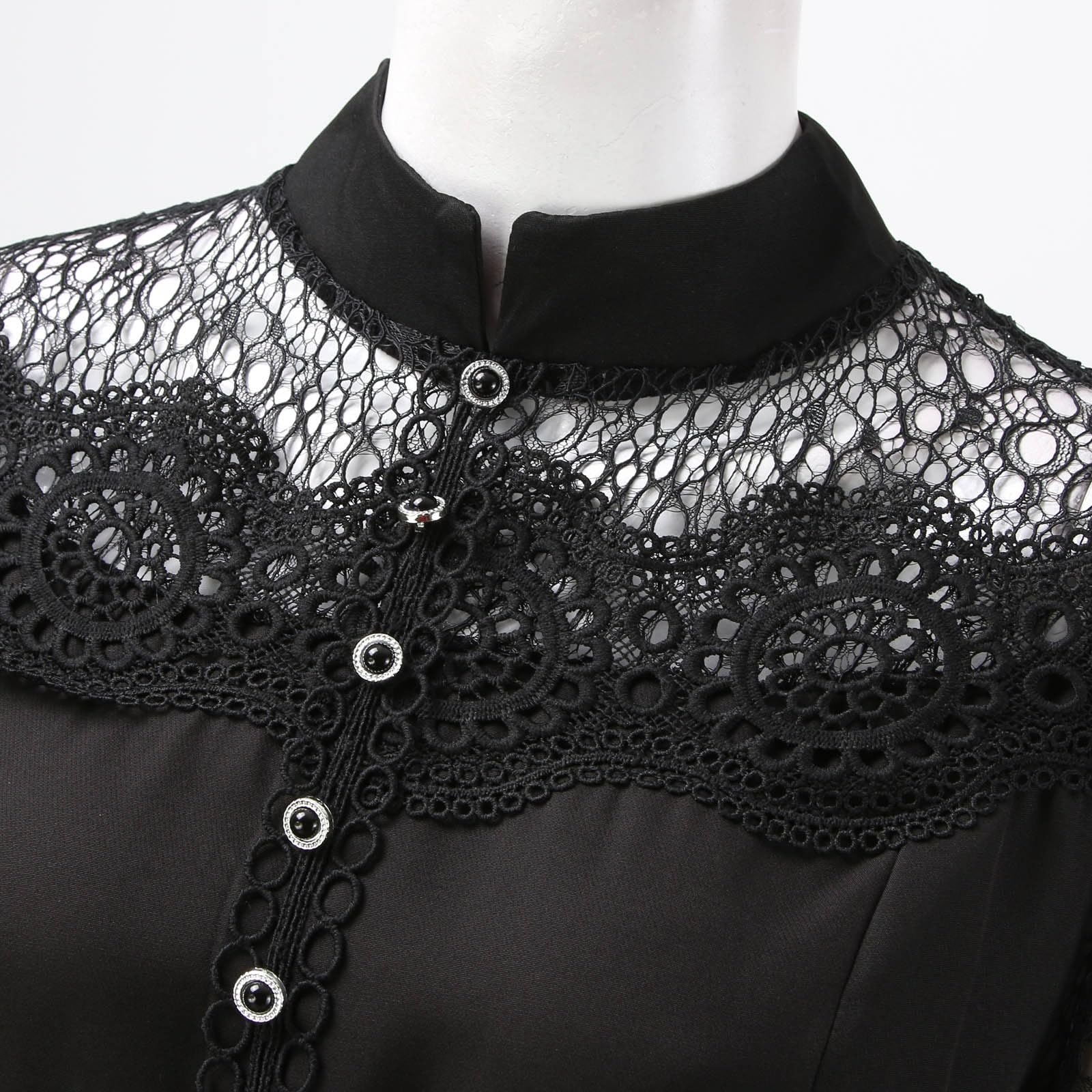 Générique Robe Décontractée Femme avec Dentelle Évidée et Manches Bouffantes Longues - Jupe à Volants et Fermeture Éclair pour Un Style Nouveau et Sensuel