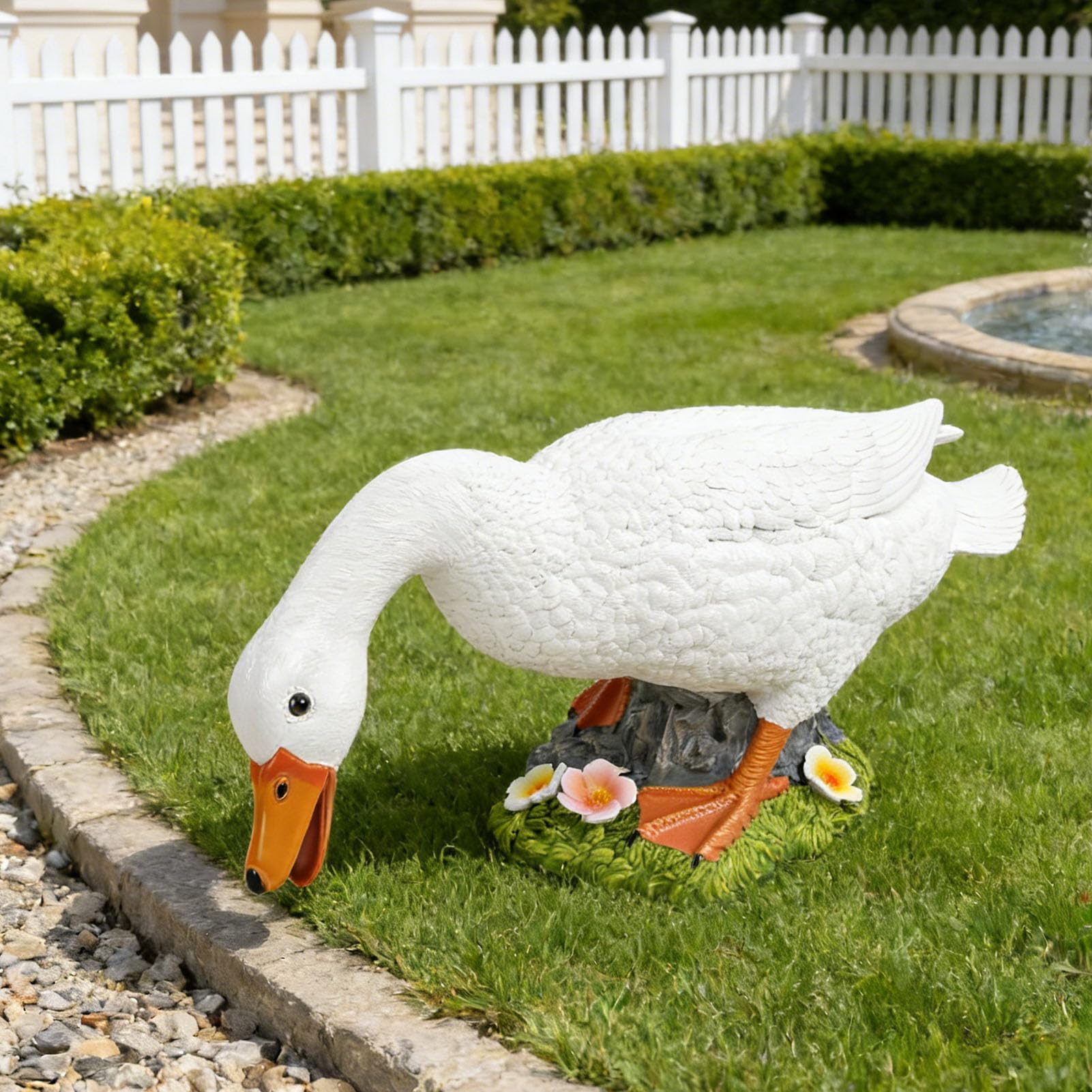 SIXRUN Statua di Anatra Scultura in Resina Dipinta a Mano di Anatra 20,67 X 7,09 X 8,66 Pollici Design Realistico di Foraggiamento Decorazione Esterna Resistente Agli Agenti Atmosferici per Giardino,