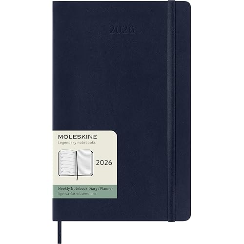 Moleskine Weekly Planner, Agenda Settimanale 2026 12 Mesi Con Spazio Per Note, Con Copertina Morbida e Chiusura Elastica, Formato Large 13 x 21 cm Colore Blu