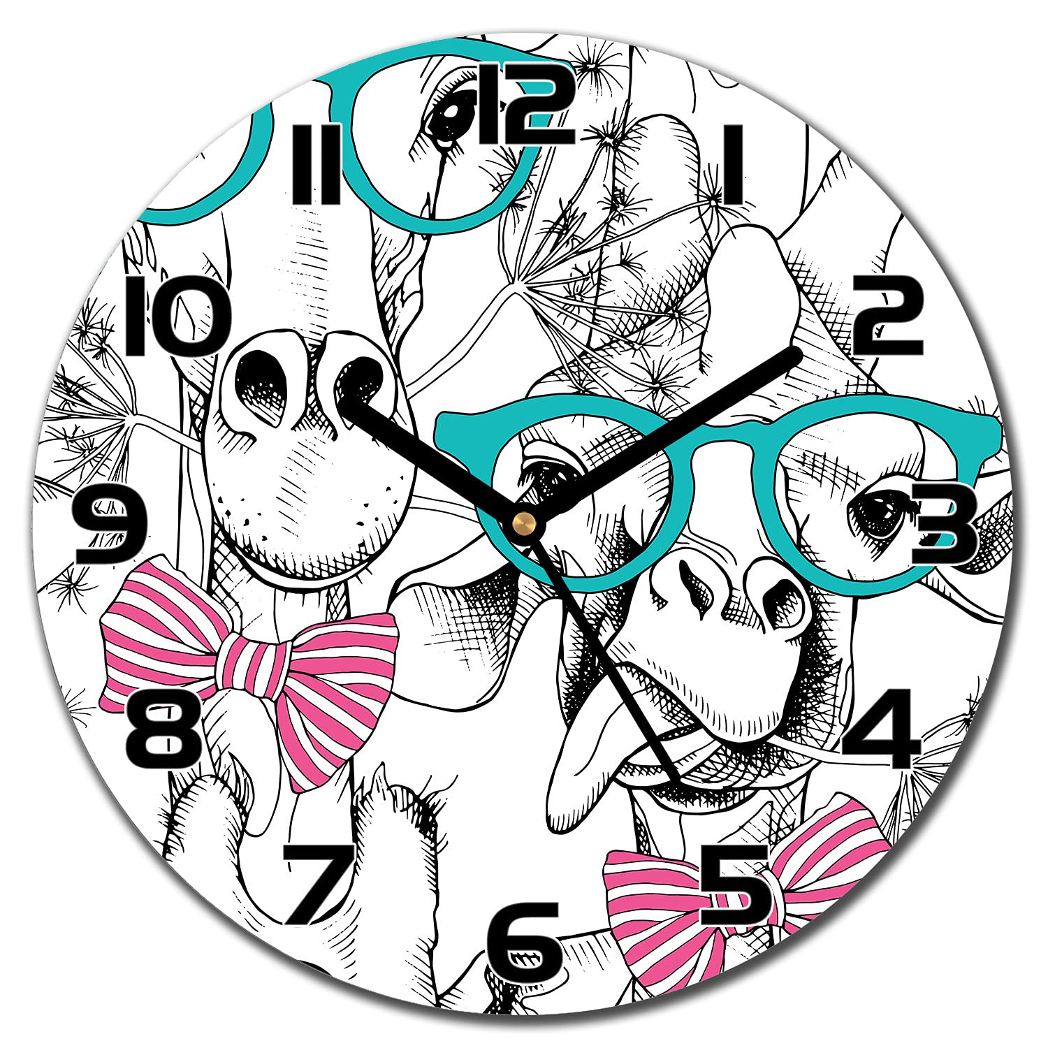 Horloge Murale Cuisine Verre Girafe Hipster Impression Moderne Horloge Salon 30 cm Ronde