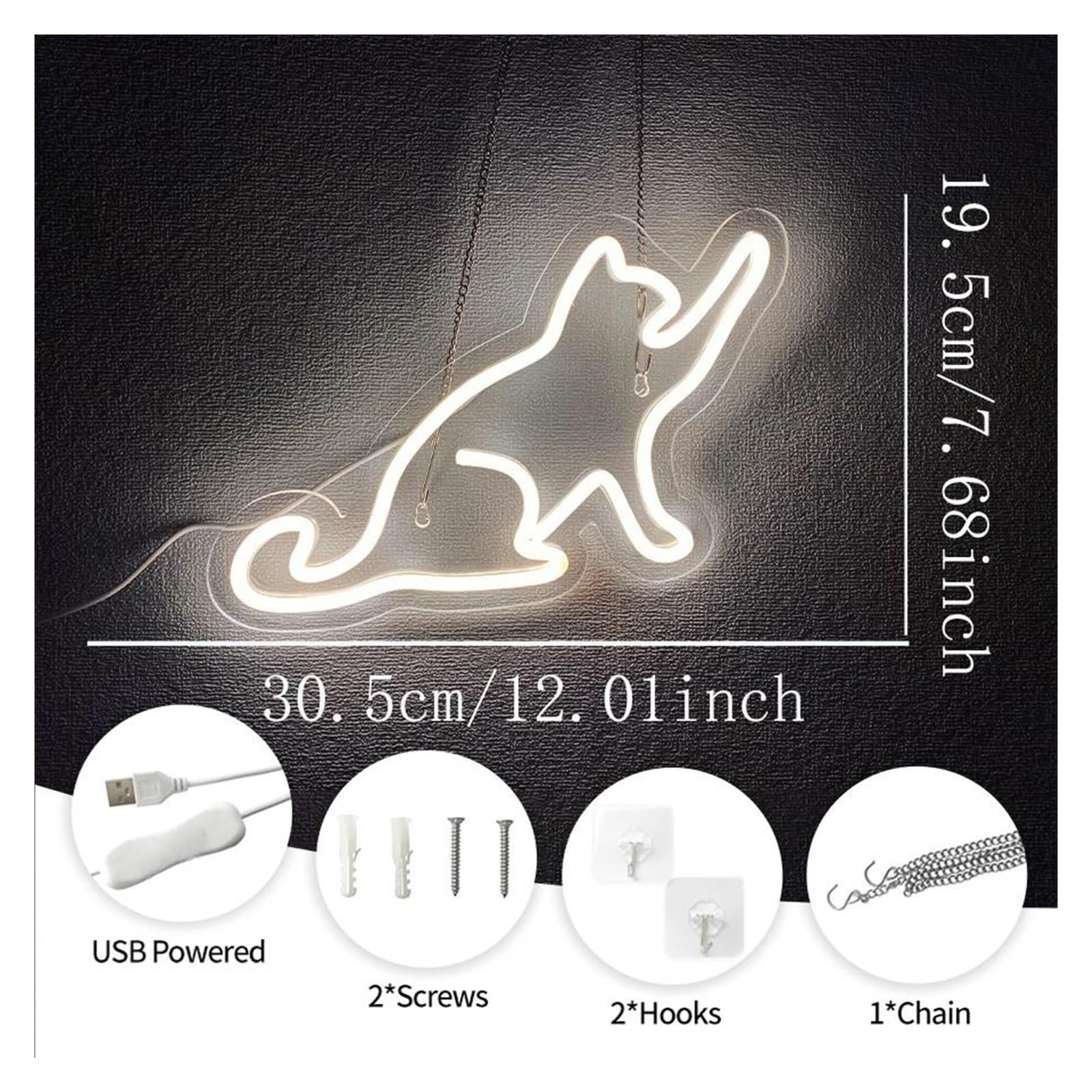 Décor Mural Lumière Néons De Chat Blanc, Veilleuses Décoratives D'art Mural 3D Alimentées Par USB, Utilisées Pour Les Panneaux De Décoration De Maison De Chat 19.5cm×30.5cm
