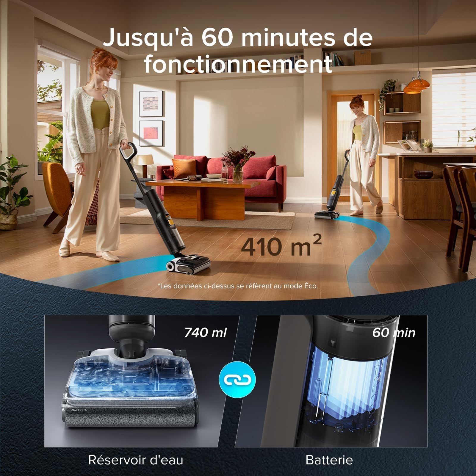 roborock F25 XT aspirateur Laveur sans Fil 20 000 Pa, Tout-en-Un pour sols durs, zéro enchevêtrement, séchage Rapide à 90 °C, inclinable à 180°, WiFi.