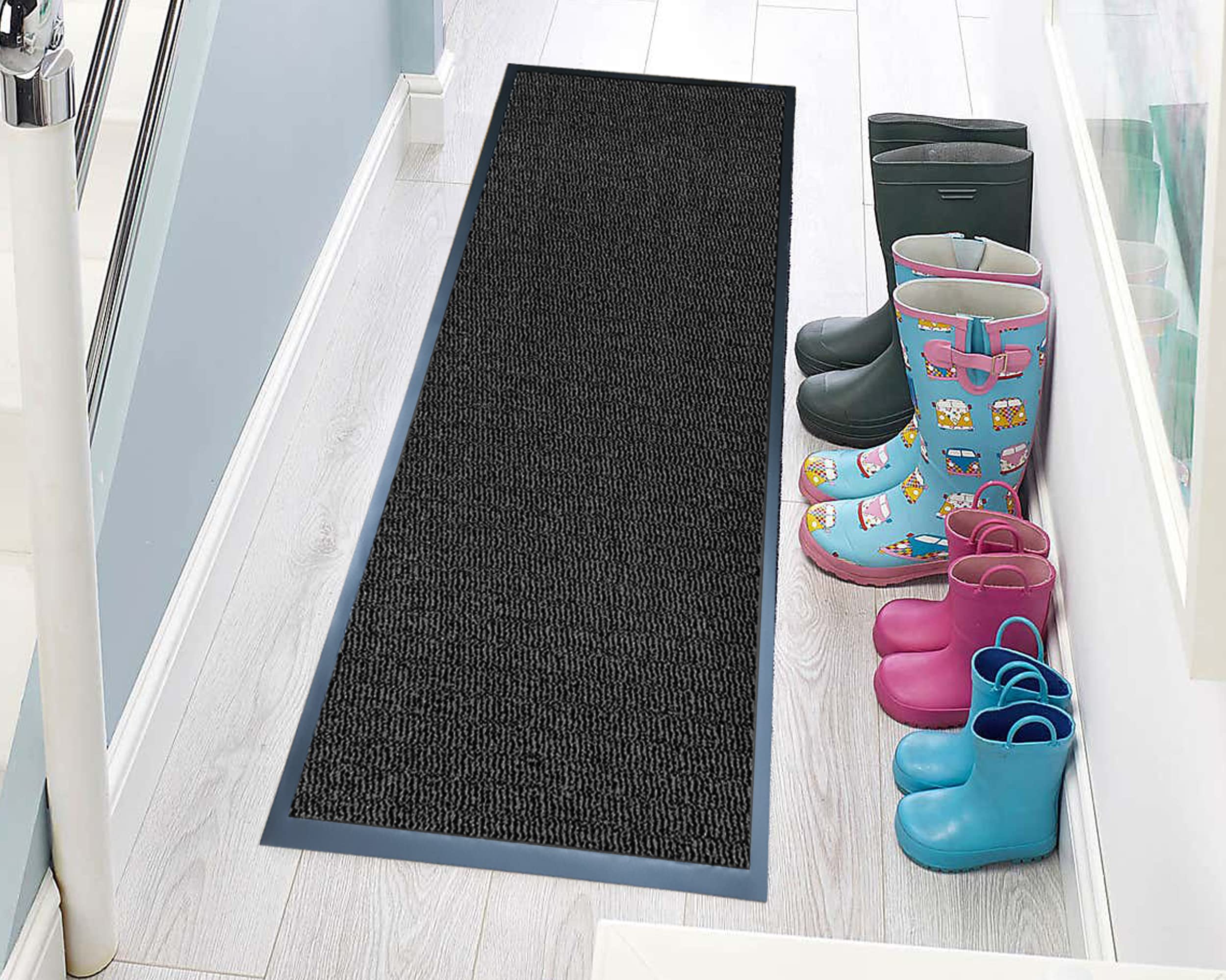 TrendMakers Hardwearing Heavy Duty PVC Edge Pile Top Rubber Barrier Mat Entrance Door Kitchen Floor Runners Mats Rugs | 50cm x 80cm | Charcoal | POLYPROPYLENE PILE โ image 1